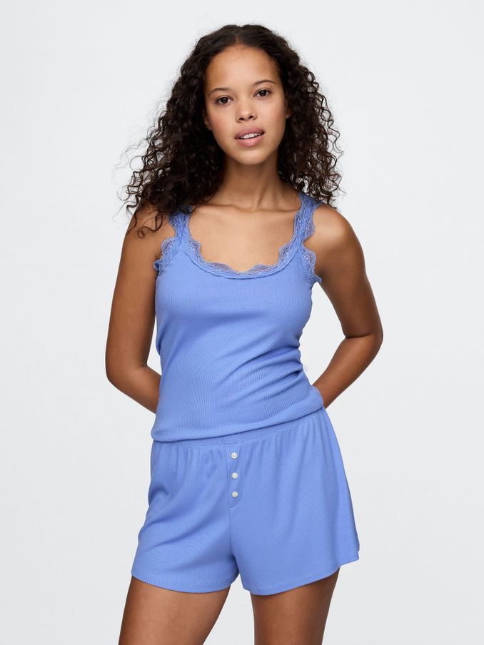 Blue Mini Rib Lace Pyjama Vest (AU3260) | £14