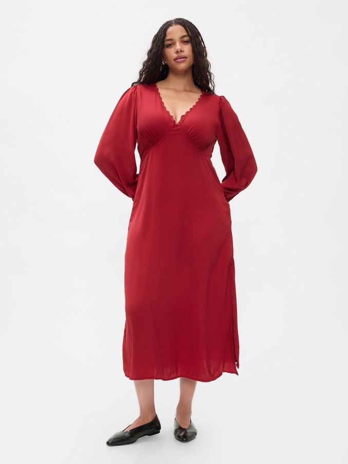 Red Satin Empire Midi Dress (AU3266) | £30