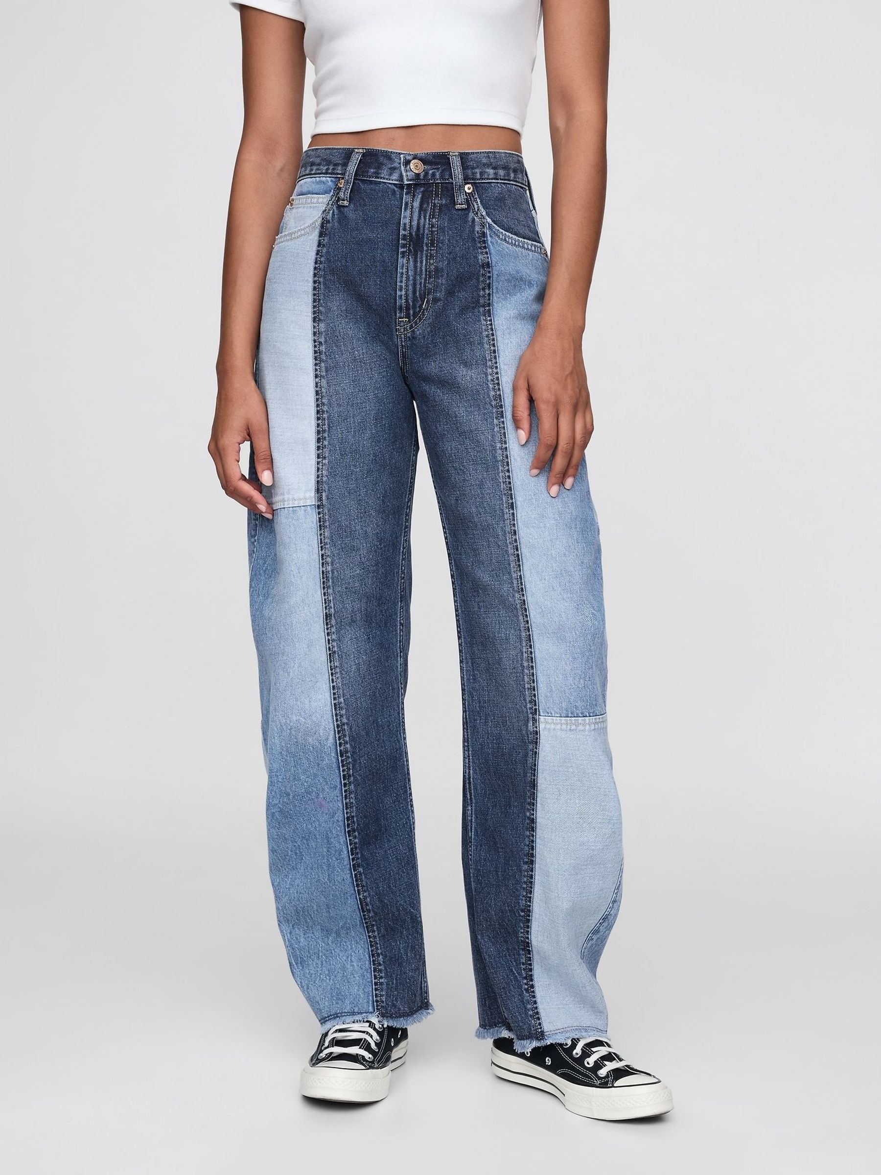 Blue Patchwork High Waisted Barrel Jeans (AU3271) | £60