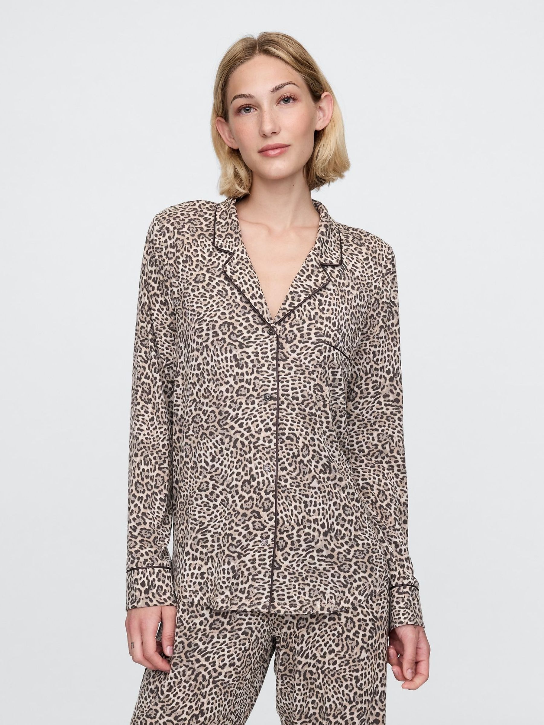 Brown Leopard Print Long Sleeve Modal Pyjama Shirt (AU3275) | £18