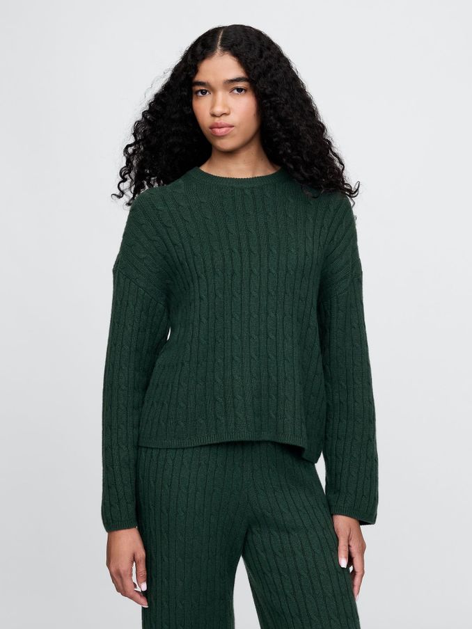 Green CashSoft Cable-Knit Jumper (AU3277) | £22