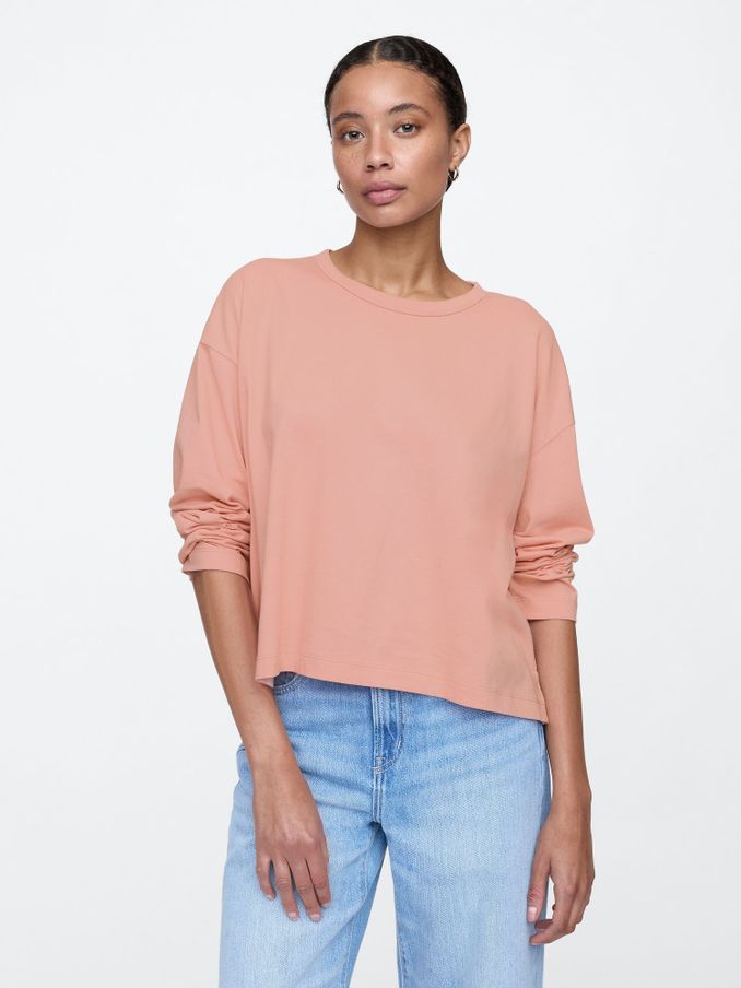 Pink Favourite Oversized Cotton-Modal Crew Neck Long Sleeve T-Shirt (AU3288) | £8
