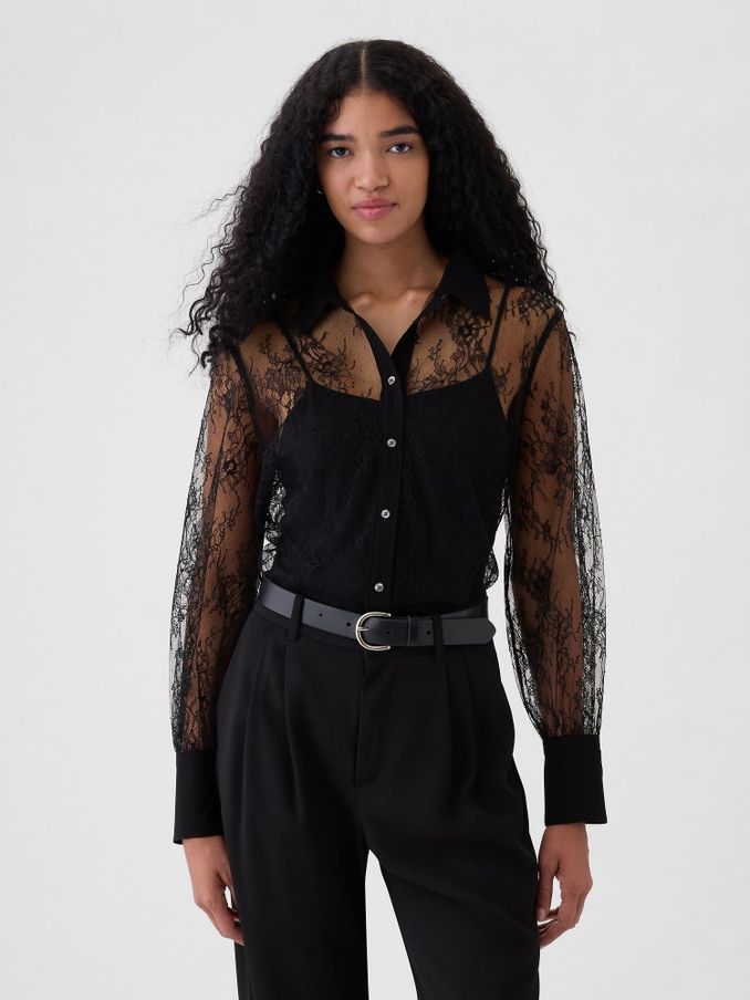 Black Sheer Lace Classic Shirt (AU3293) | £27