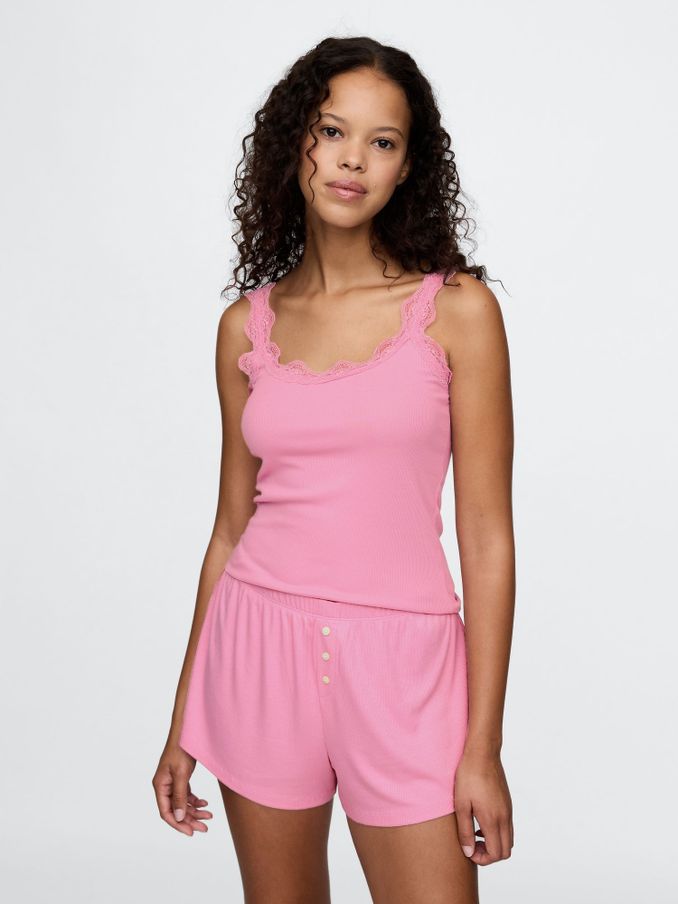 Pink Mini Rib Lace Pyjama Vest (AU3297) | £14