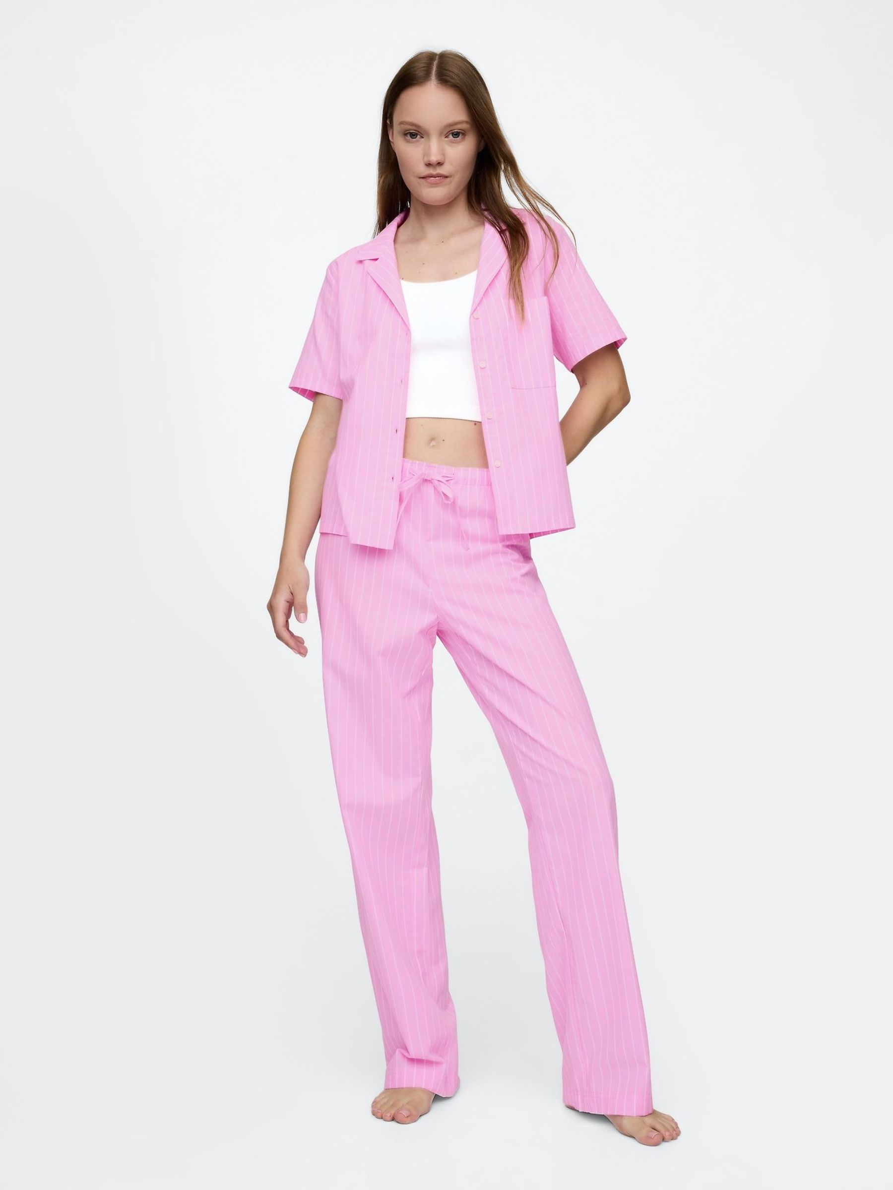 Pink Stripe Cotton Poplin Pyjama Bottoms (AU3299) | £25