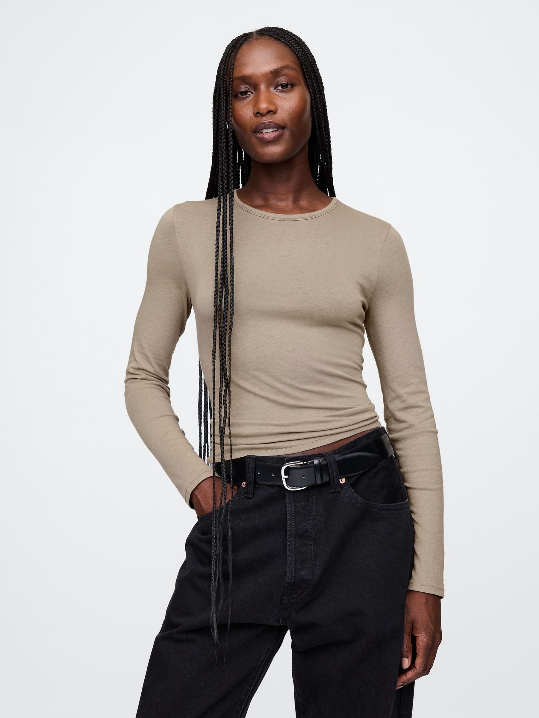 Brown Modern Long Sleeve Crew Neck T-Shirt (AU3401) | £9