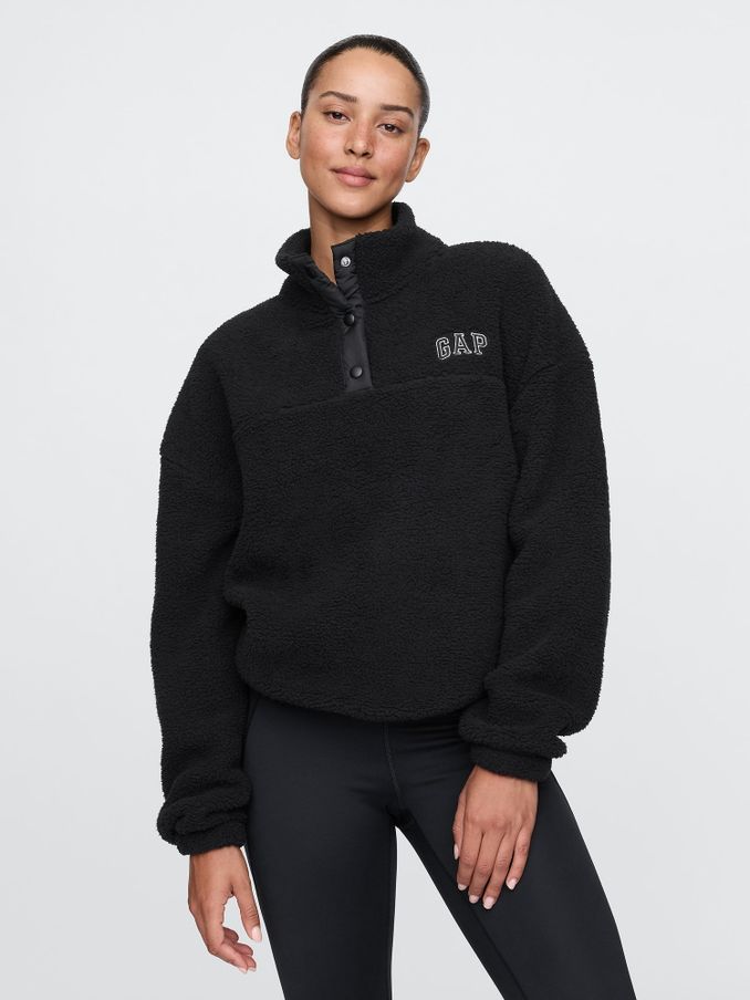 Black Half Snap Sherpa Fleece (AU3406) | £24