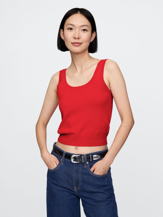 Red CashSoft Leopard Print Cropped Tank Top (AU3411) | £12