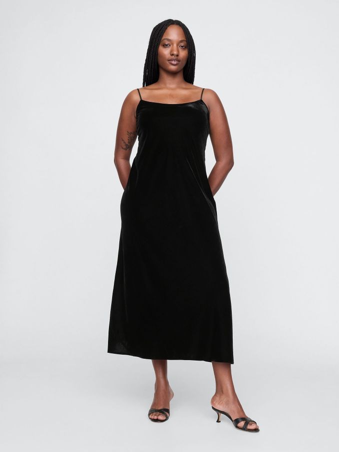 Black Velvet Midi Slip Dress (AU3412) | £39
