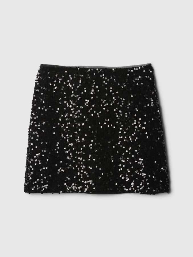 Black Sequin Velvet Mini Skirt (5-13yrs) (AU3511) | £18