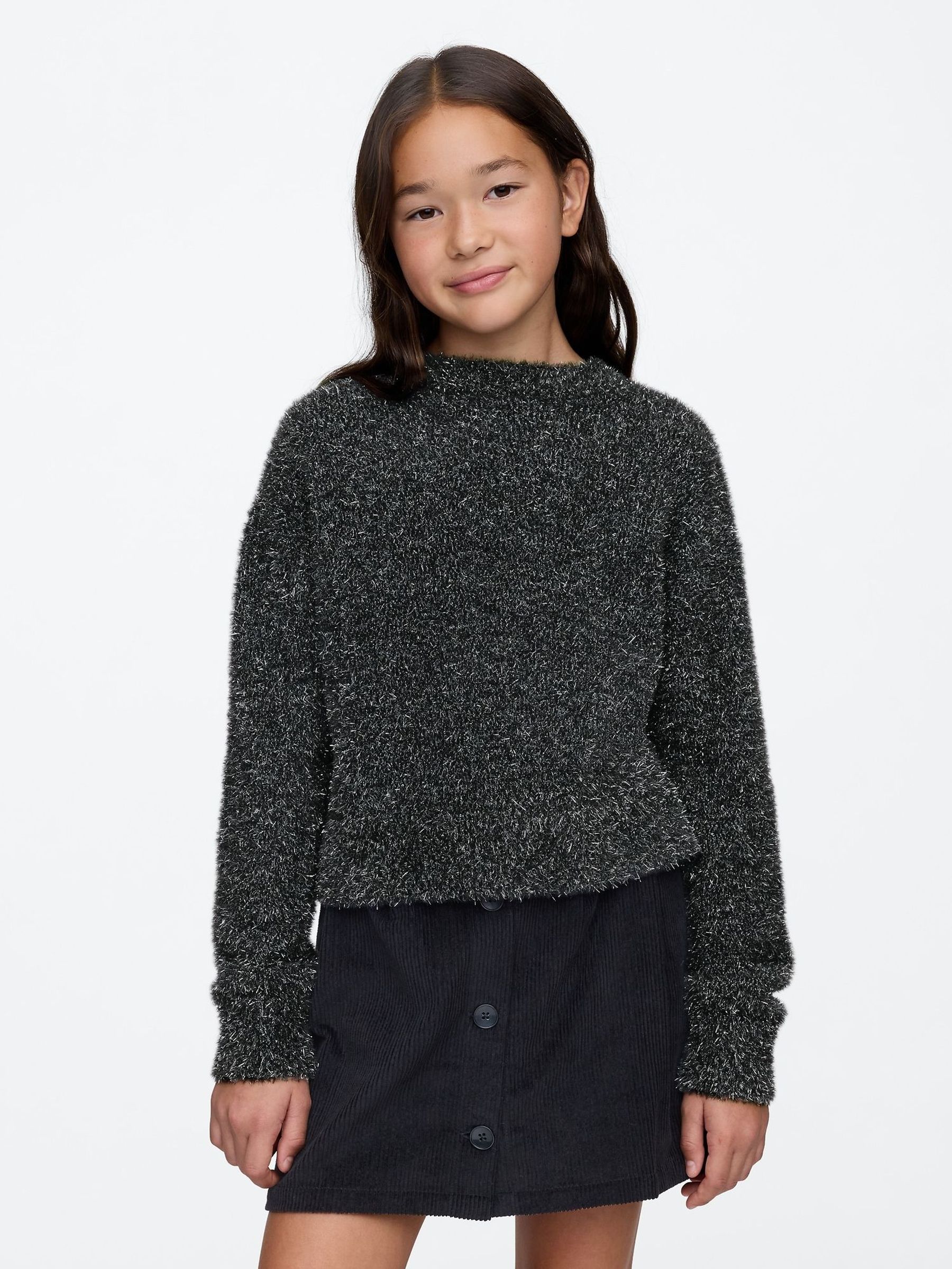 Black Fuzzy Metallic Crew Neck Jumper (AU3514) | £12