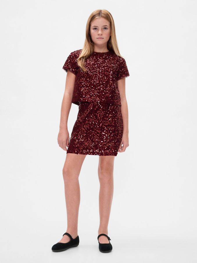 Red Sequin Velvet Mini Skirt (5-13yrs) (AU3528) | £18