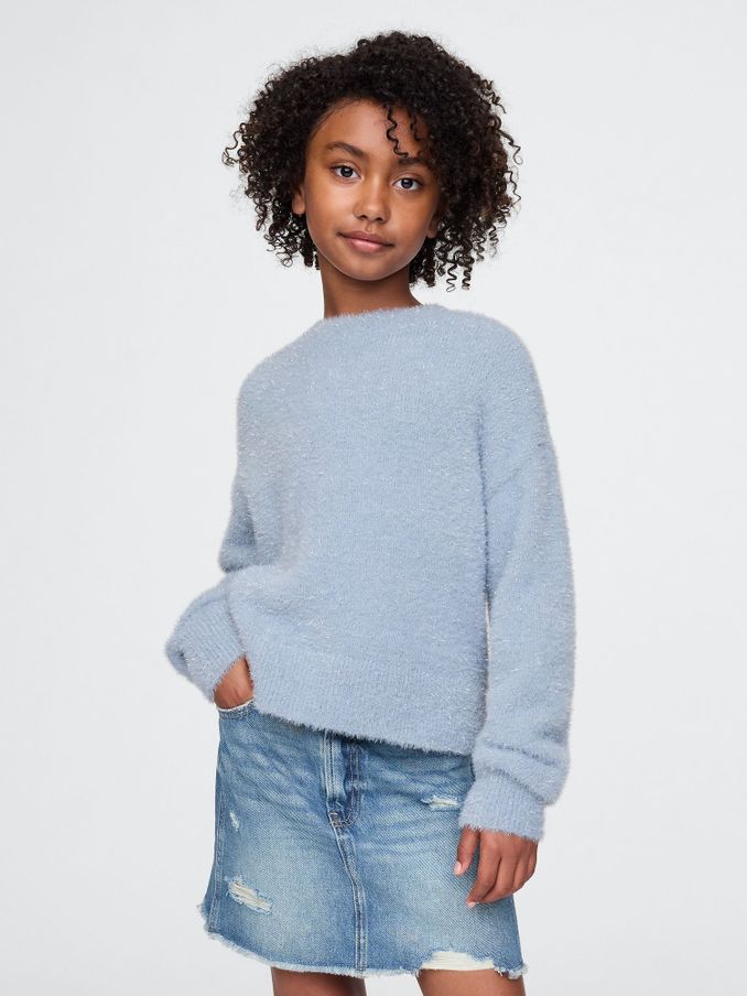 Blue Fuzzy Metallic Crew Neck Jumper (AU3530) | £25