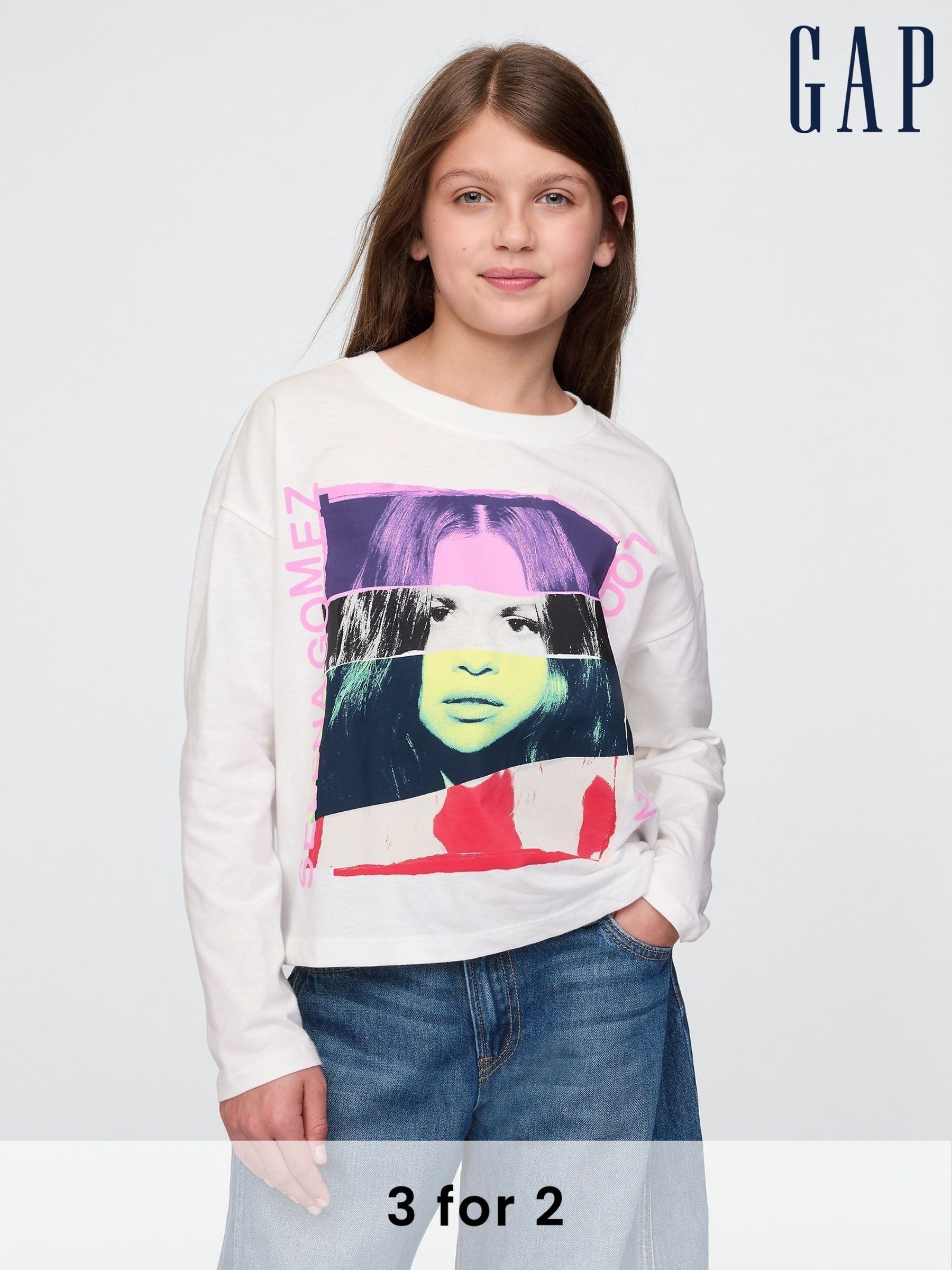 White Selena Gomez Graphic Boxy T-Shirt (4-13yrs) (AU3534) | £25