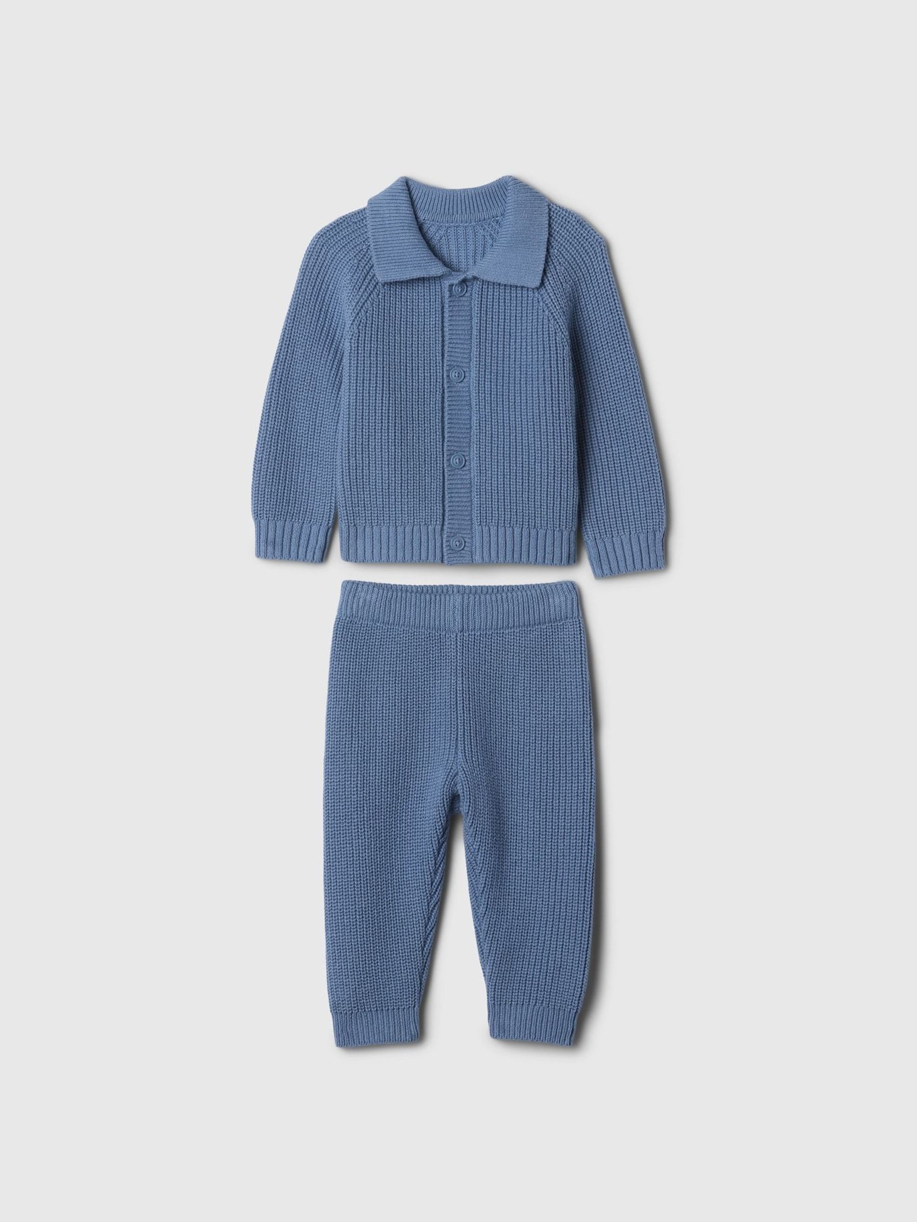 Blue 100% Cotton Knitted Polo Top and Joggers Set (Newborn-24mths) (AU3543) | £35