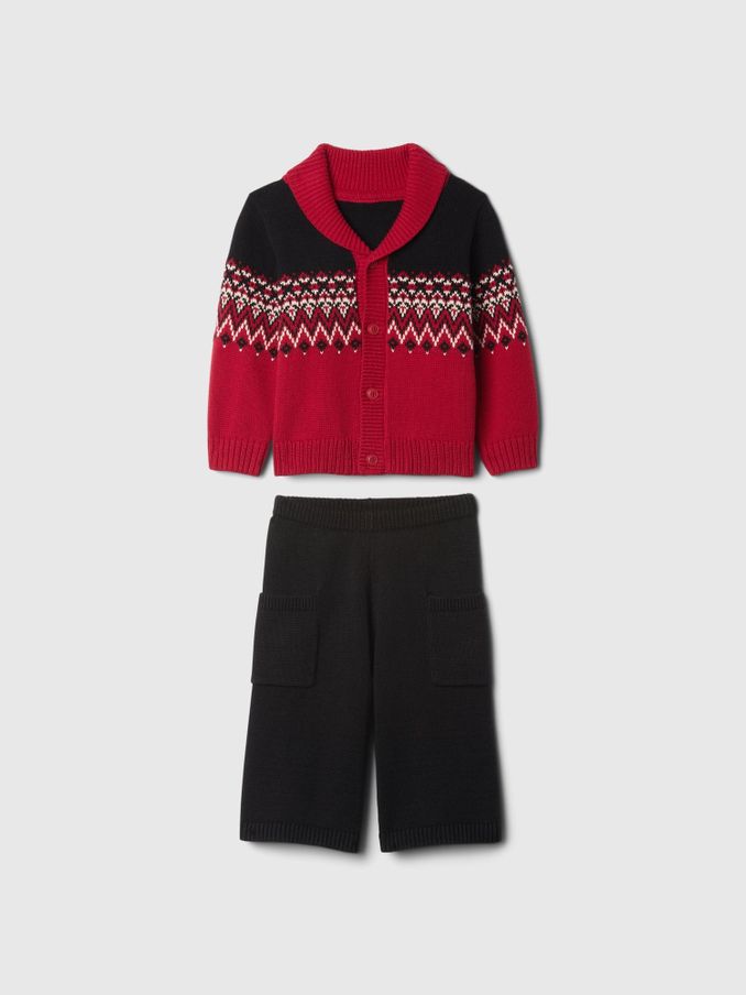 Red Fair Isle Cardigan and Cargo Joggers Set (Newborn-24mths) (AU3556) | £17