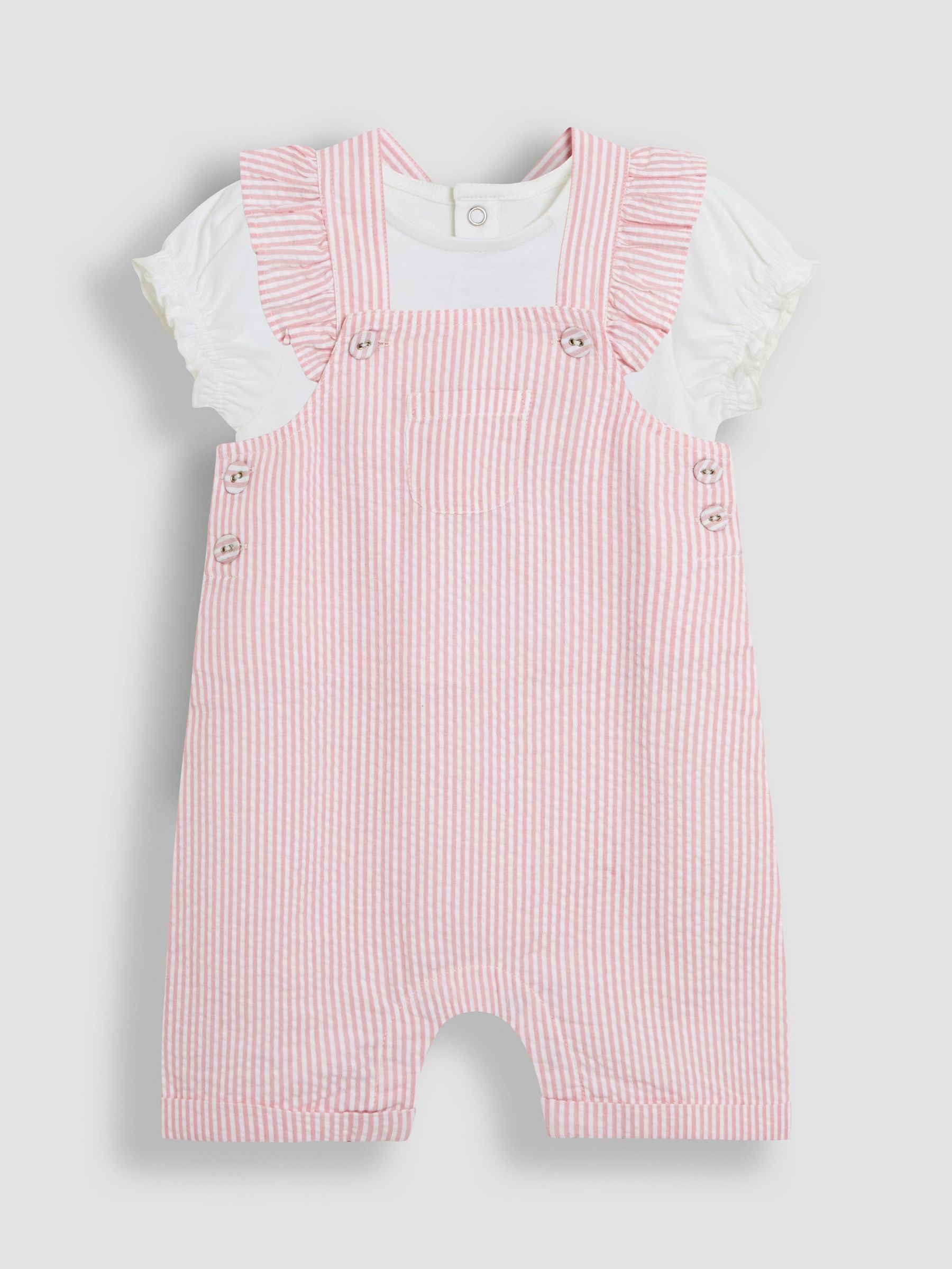 Pink 2-Piece Seersucker Stripe Dungarees & T-Shirt Set (AU4153) | £25 - £27