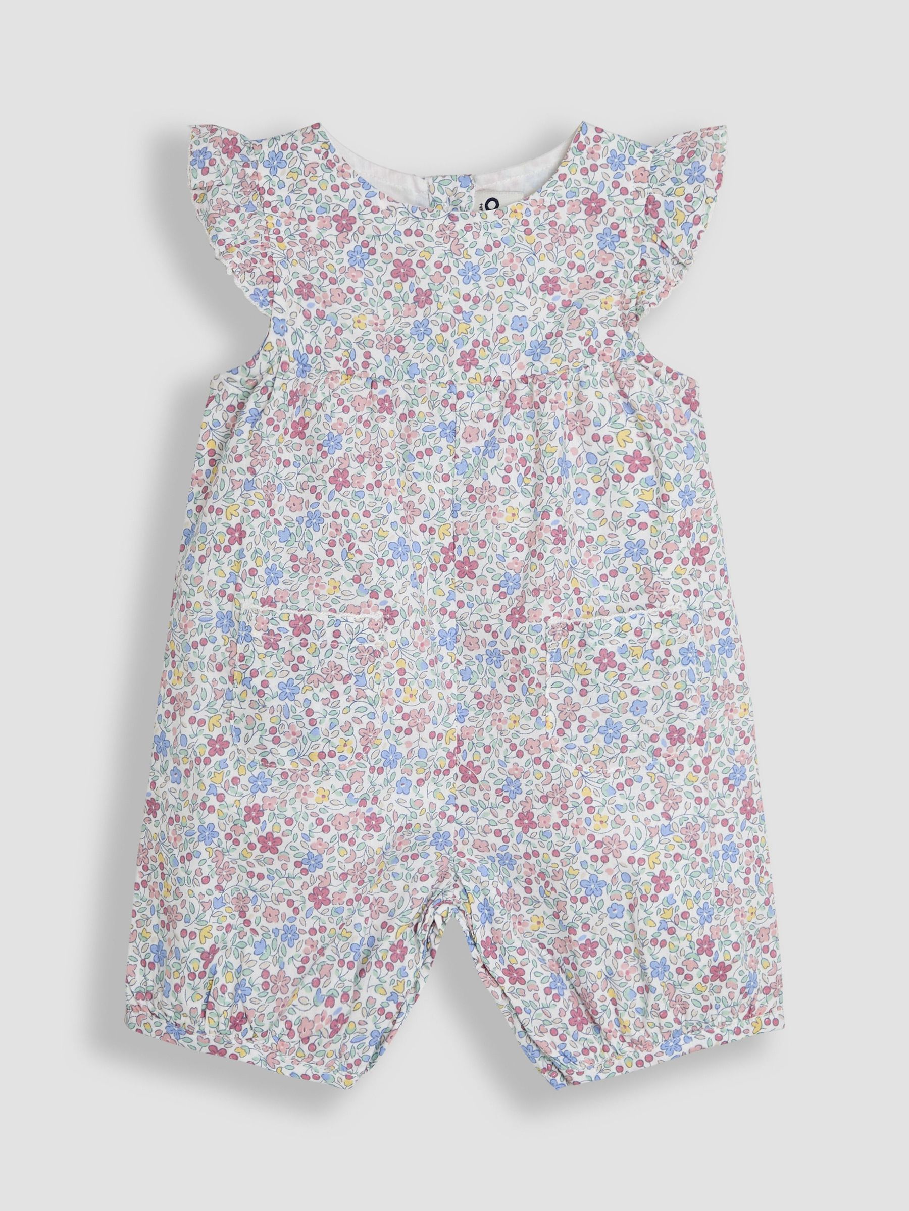 Pink Cherry Ditsy Floral Print Pretty Ruffle Shoulder Sunsuit (AU4154) | £22 - £23