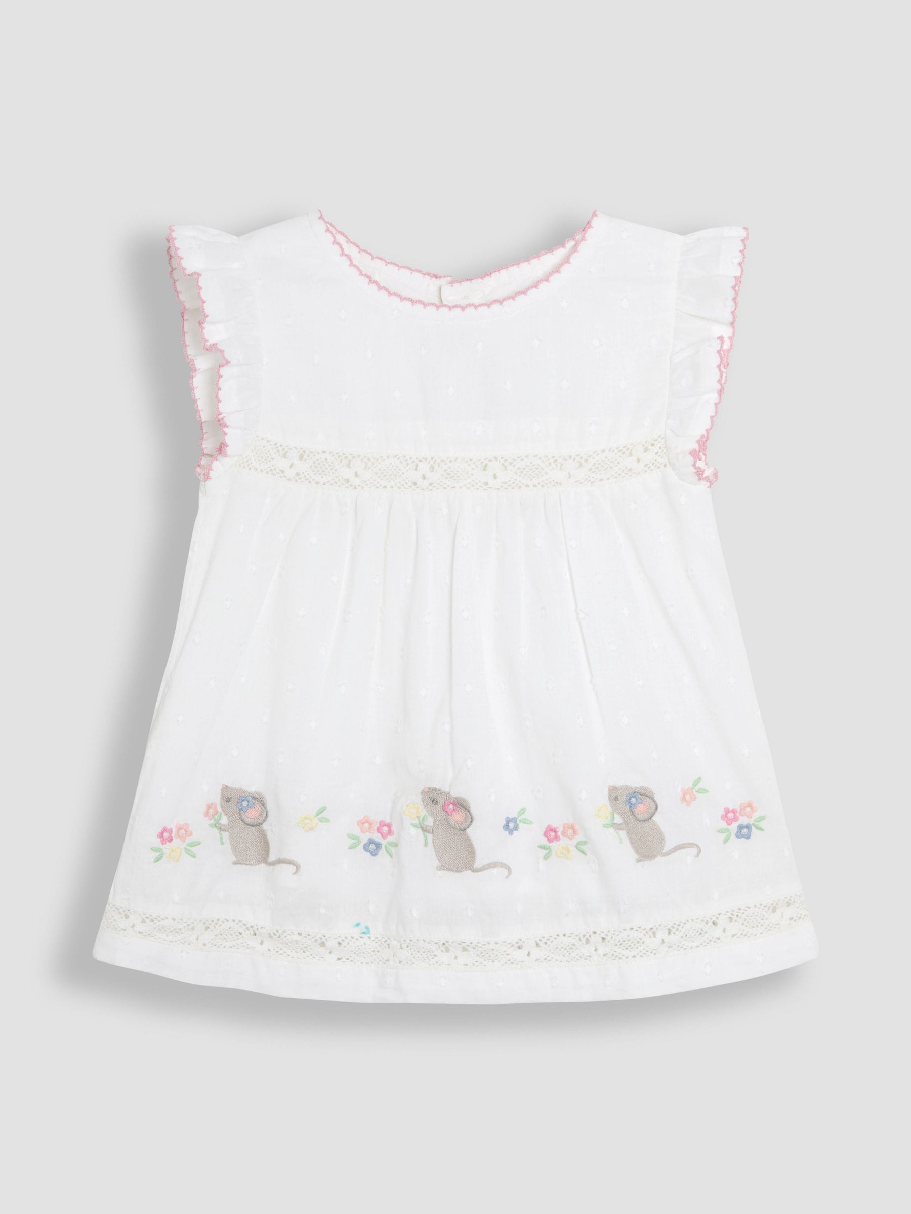 White Mouse Appliqué Ruffle 100% Cotton Blouse (AU4155) | £19 - £22