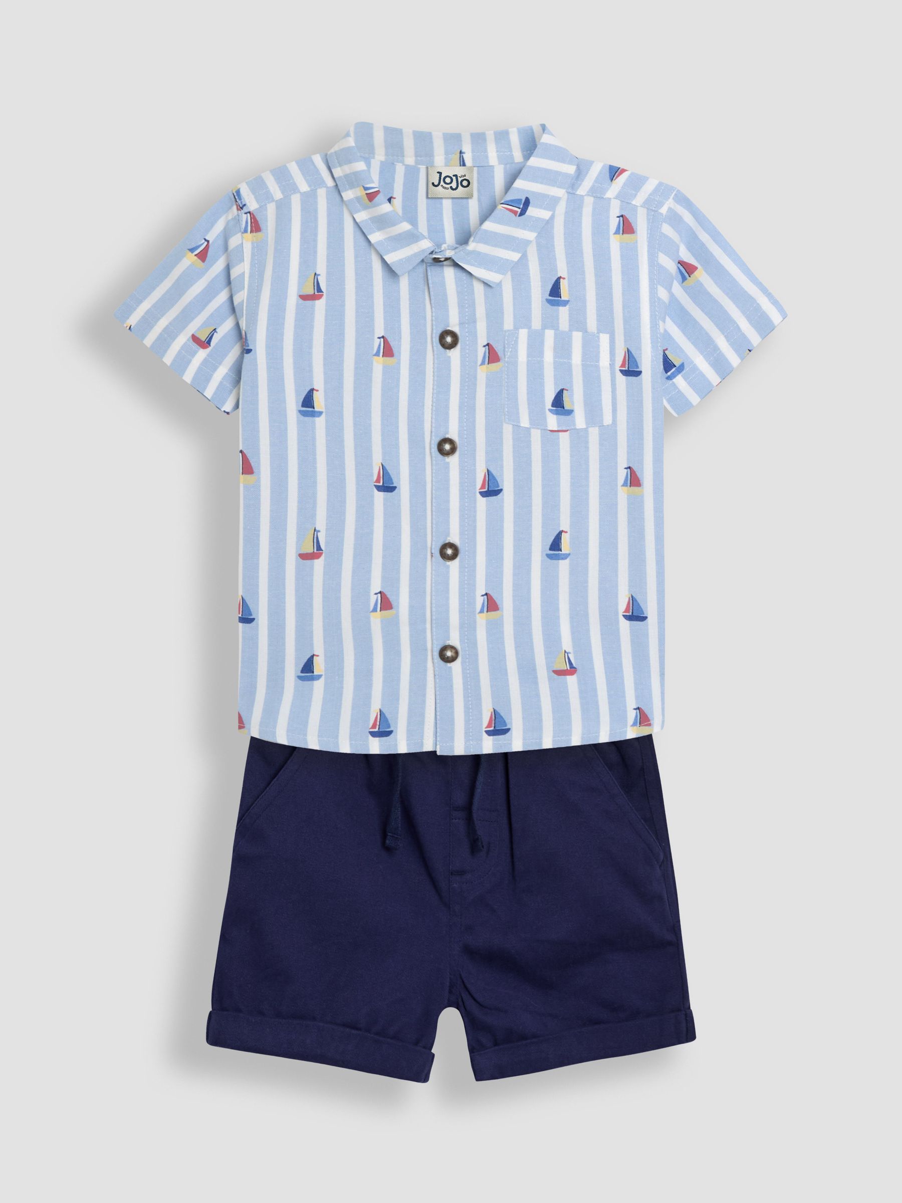 Blue Sailboat 2-Piece Printed Shirt & Twill Shorts Set (AU4163) | £30 - £36