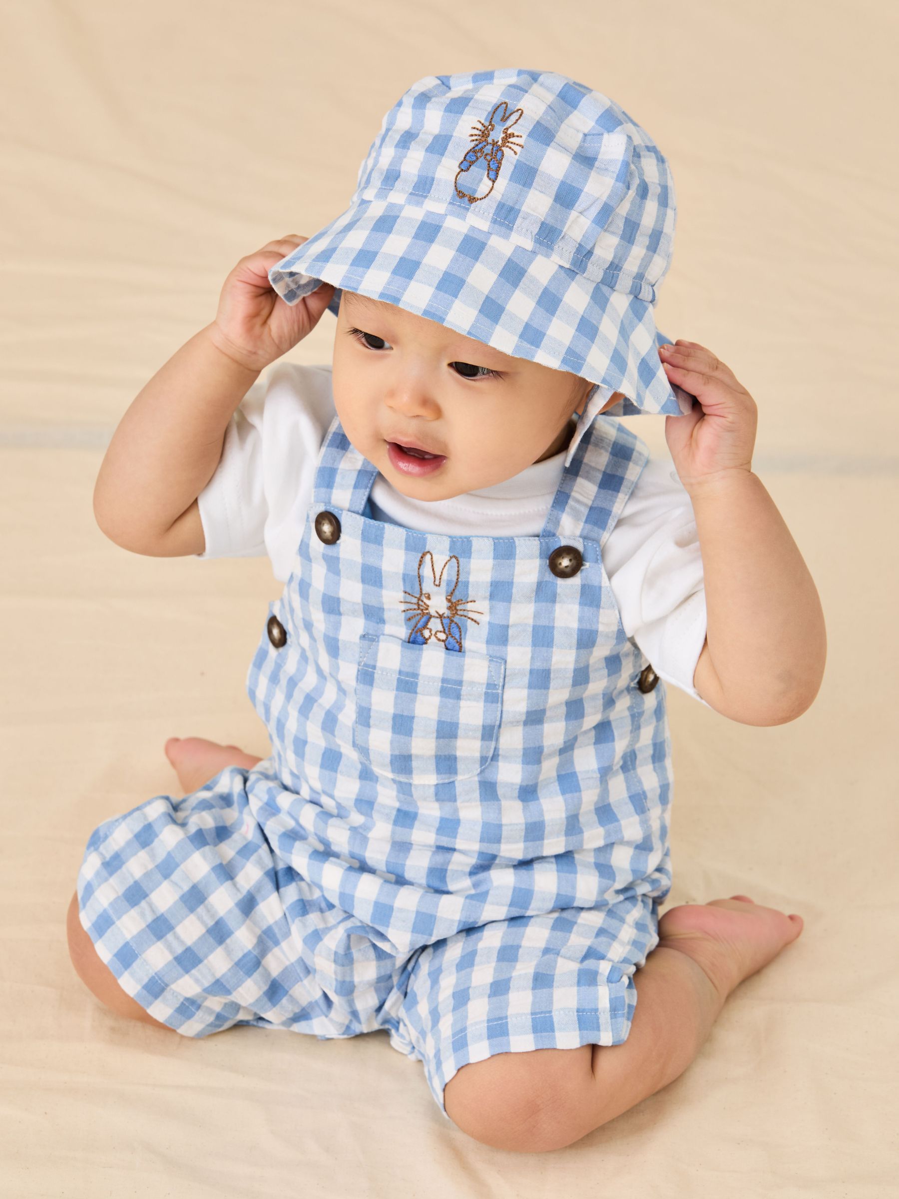 Blue 2-Piece Peter Rabbit™ Gingham Dungarees & Body Set (AU4170) | £36 - £38