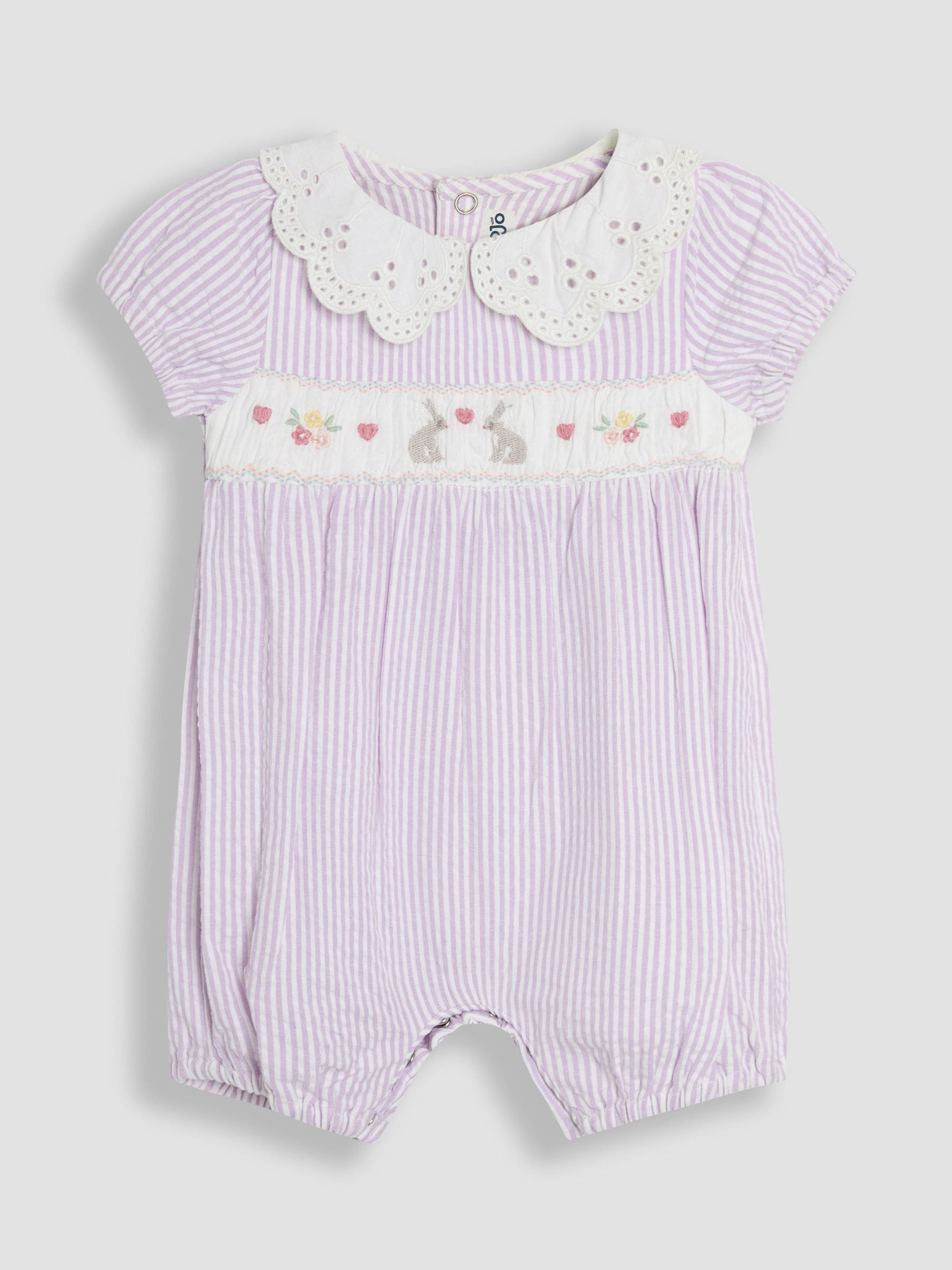 Lilac Purple Bunny Embroidered Smocked Pretty Romper (AU4174) | £25 - £26