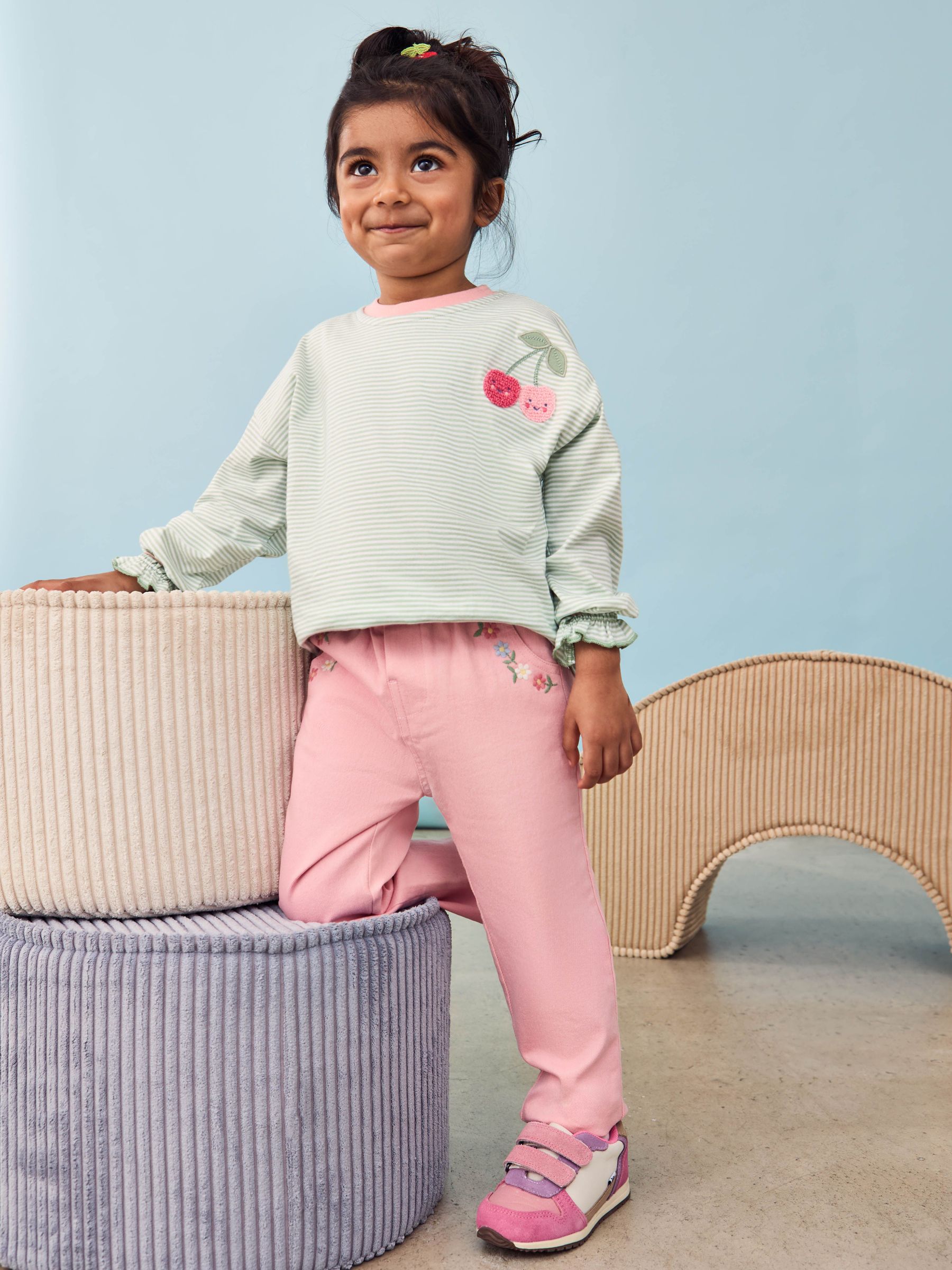 Pink Floral Print Embroidered Twill 100% Cotton Trousers (AU4175) | £18 - £21