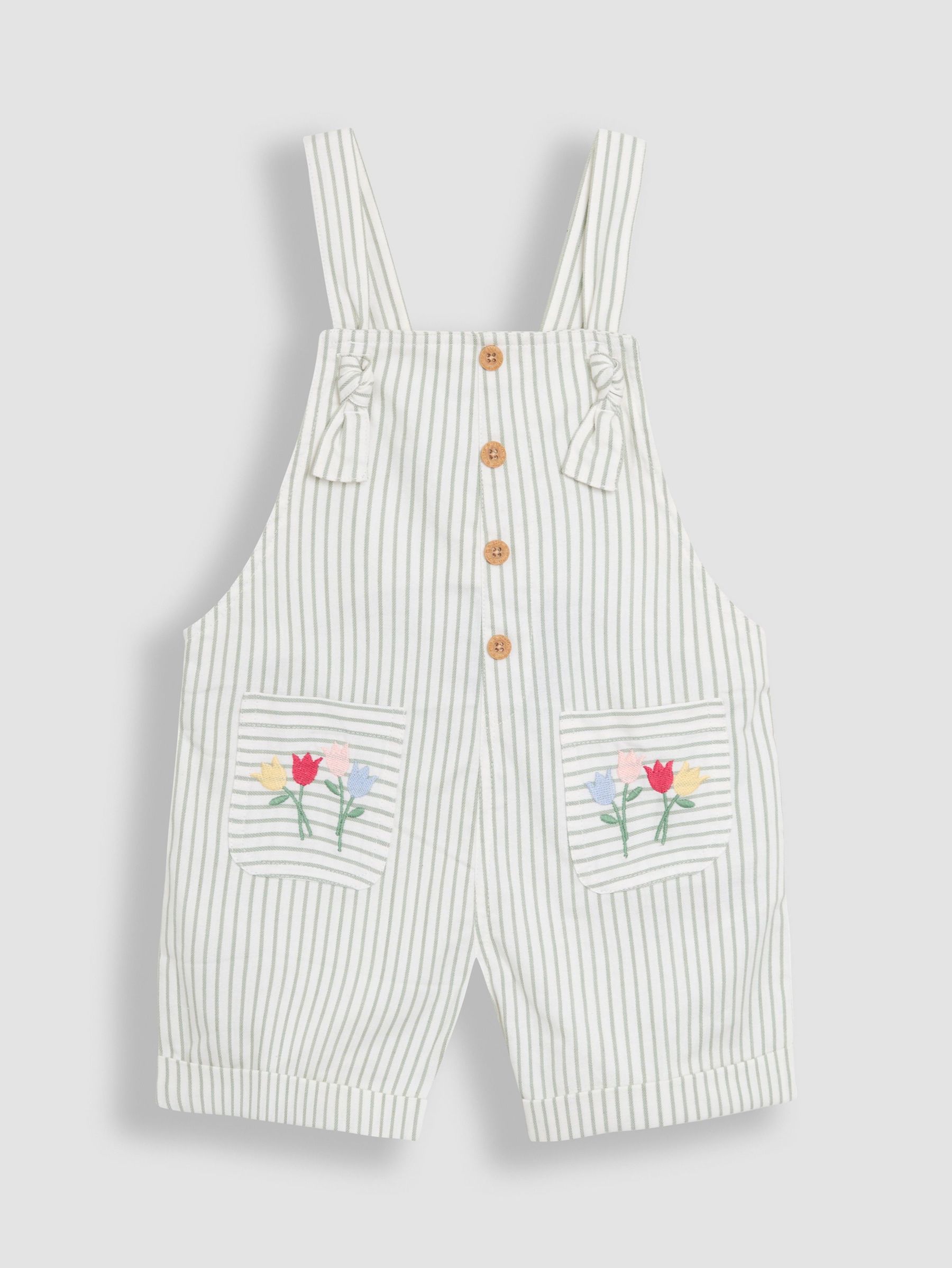 Green Floral 100% Cotton Embroidered Stripe Dungarees (AU4192) | £24 - £27
