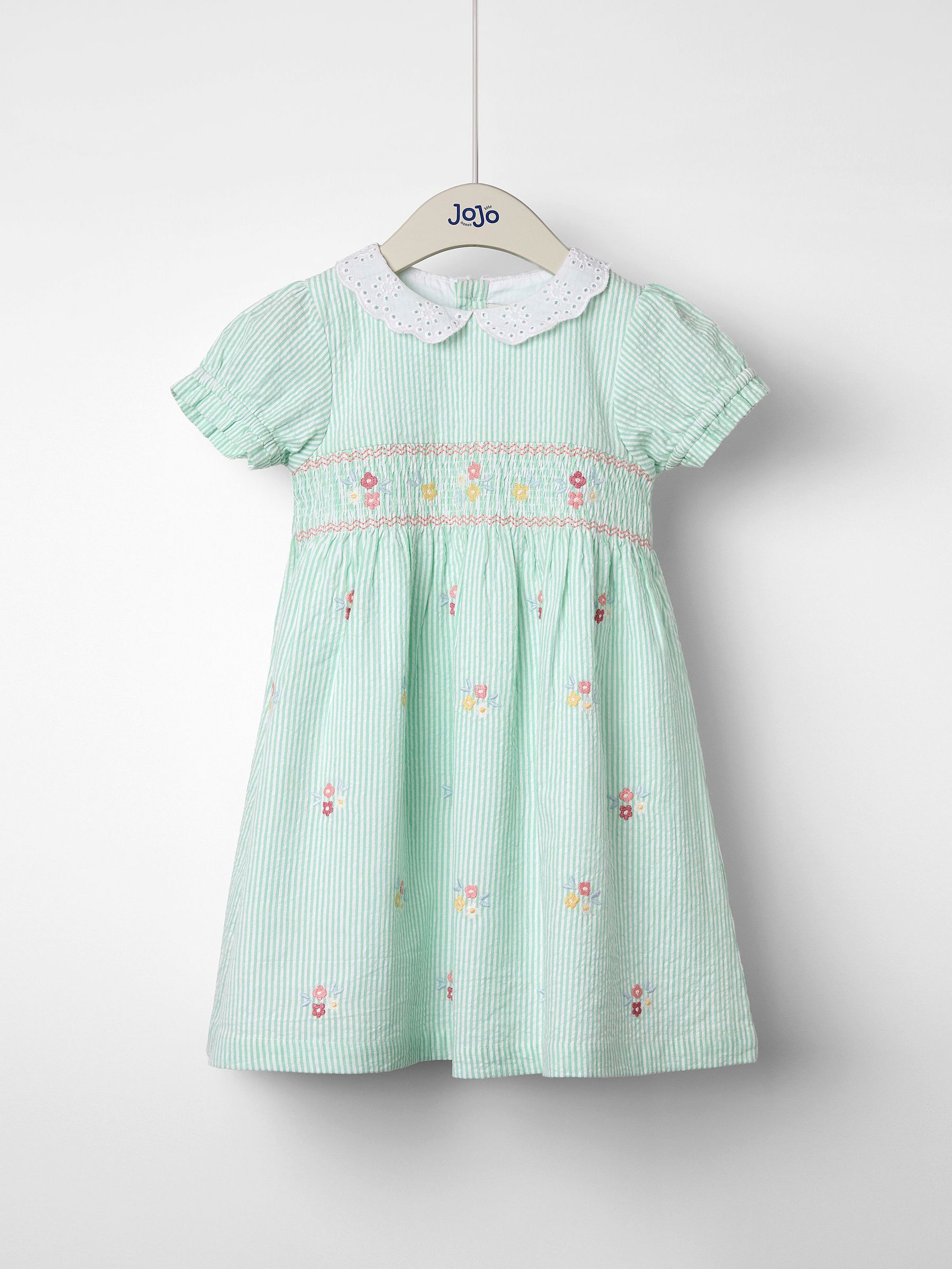 Green Floral Seersucker Embroidered Smocked Dress (AU4193) | £32 - £36