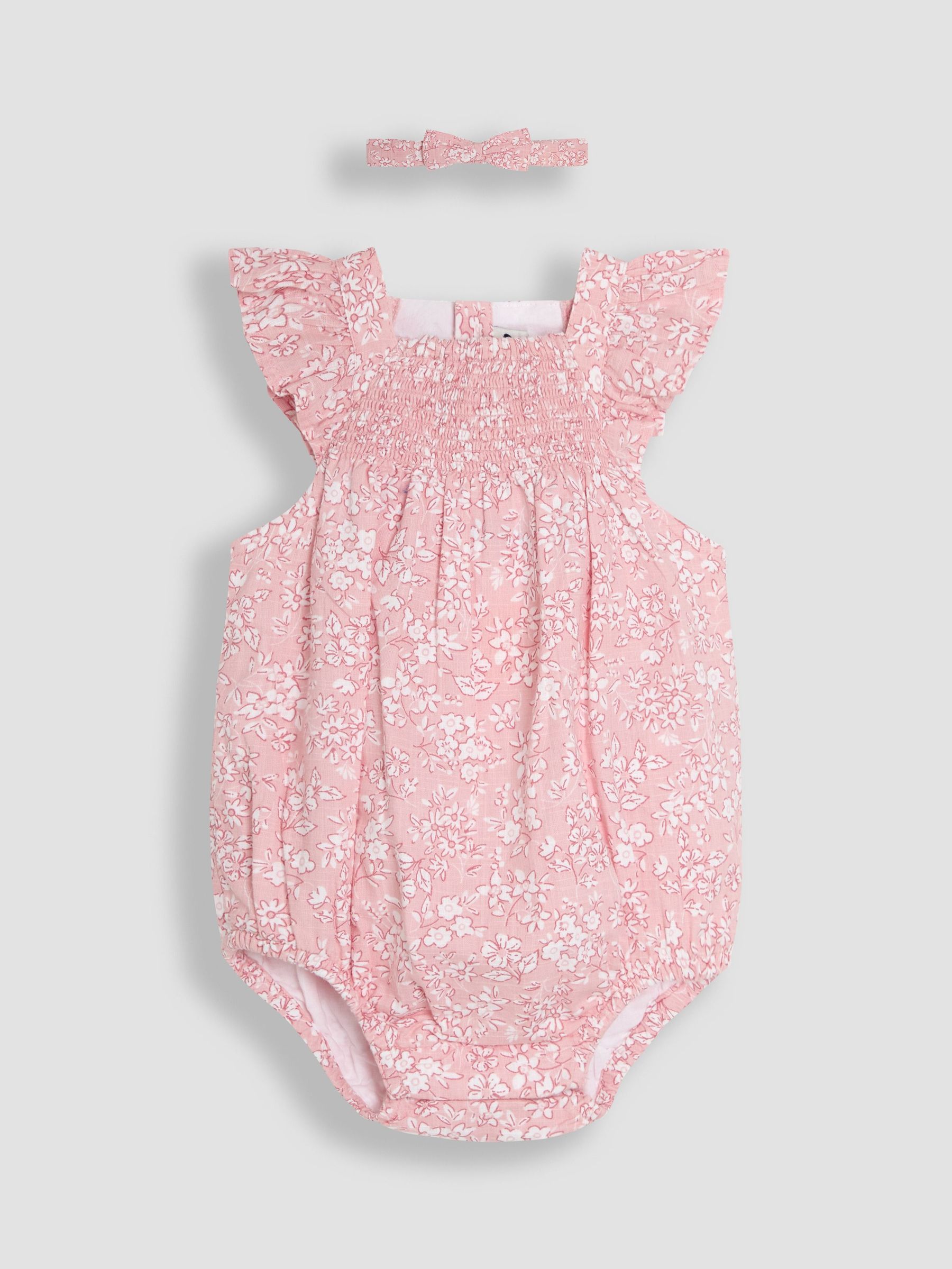 Pink Floral Smocked Bodice Romper & Headband (AU4207) | £25 - £26