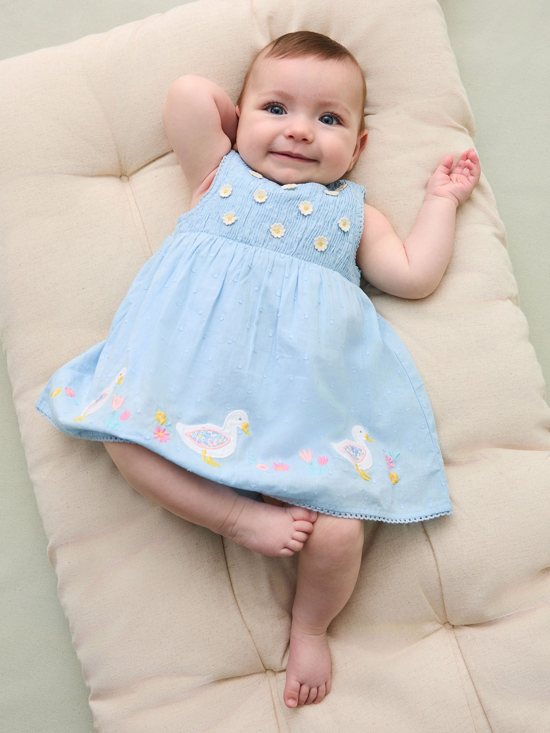 Blue Duck Floral Baby Appliqué 100% Cotton Dress (AU4214) | £28 - £29
