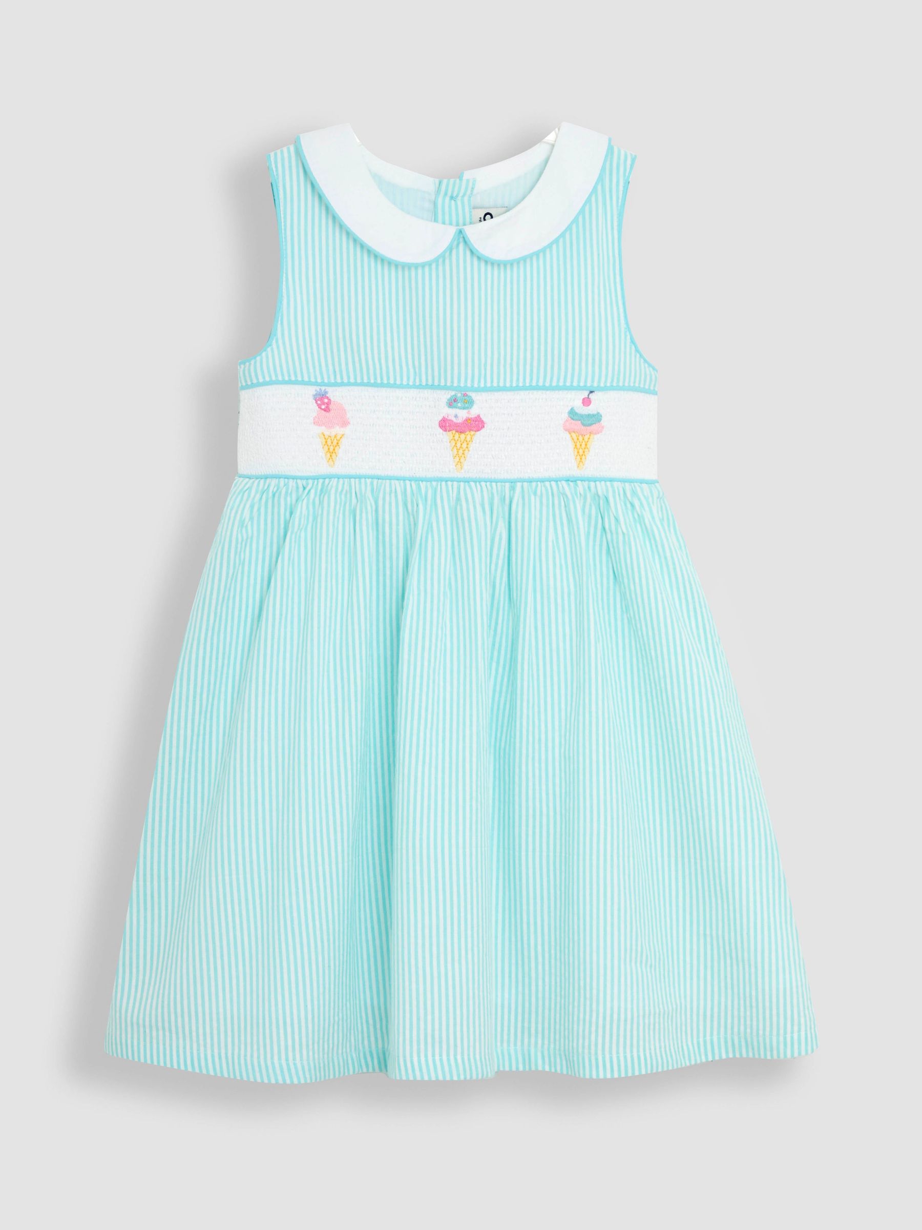 Blue Ice Cream Seersucker Stripe Smocked Dress (AU4224) | £30 - £36