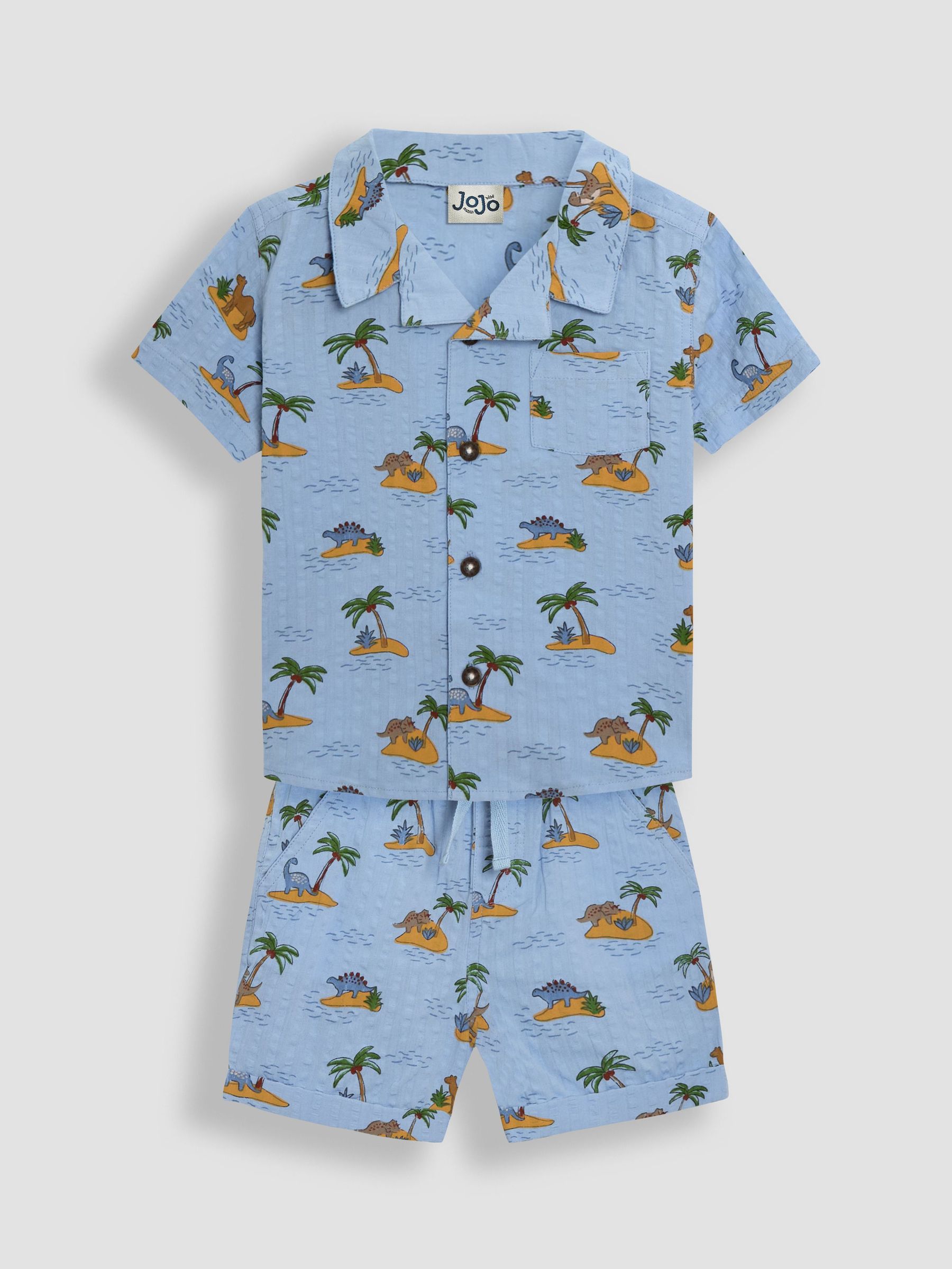 Blue Dino Island 2-Piece Printed Shirt & Shorts Set (AU4226) | £30 - £36