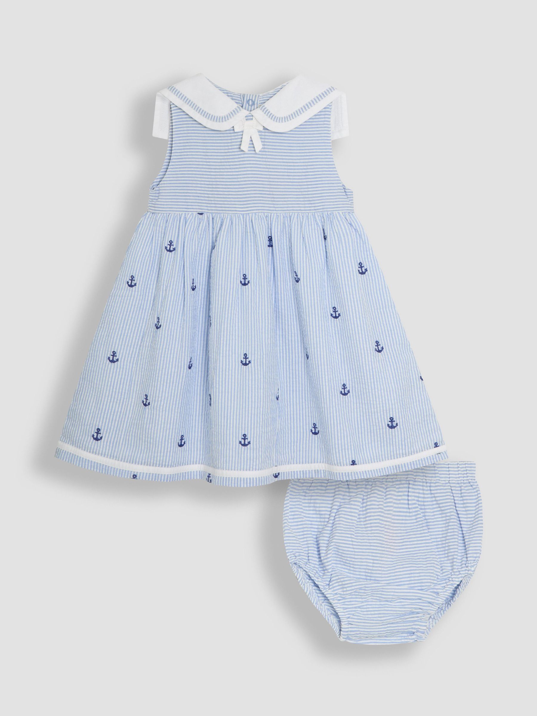 Blue Nautical Embroidered Seersucker Sailor Baby Dress (AU4236) | £28 - £29