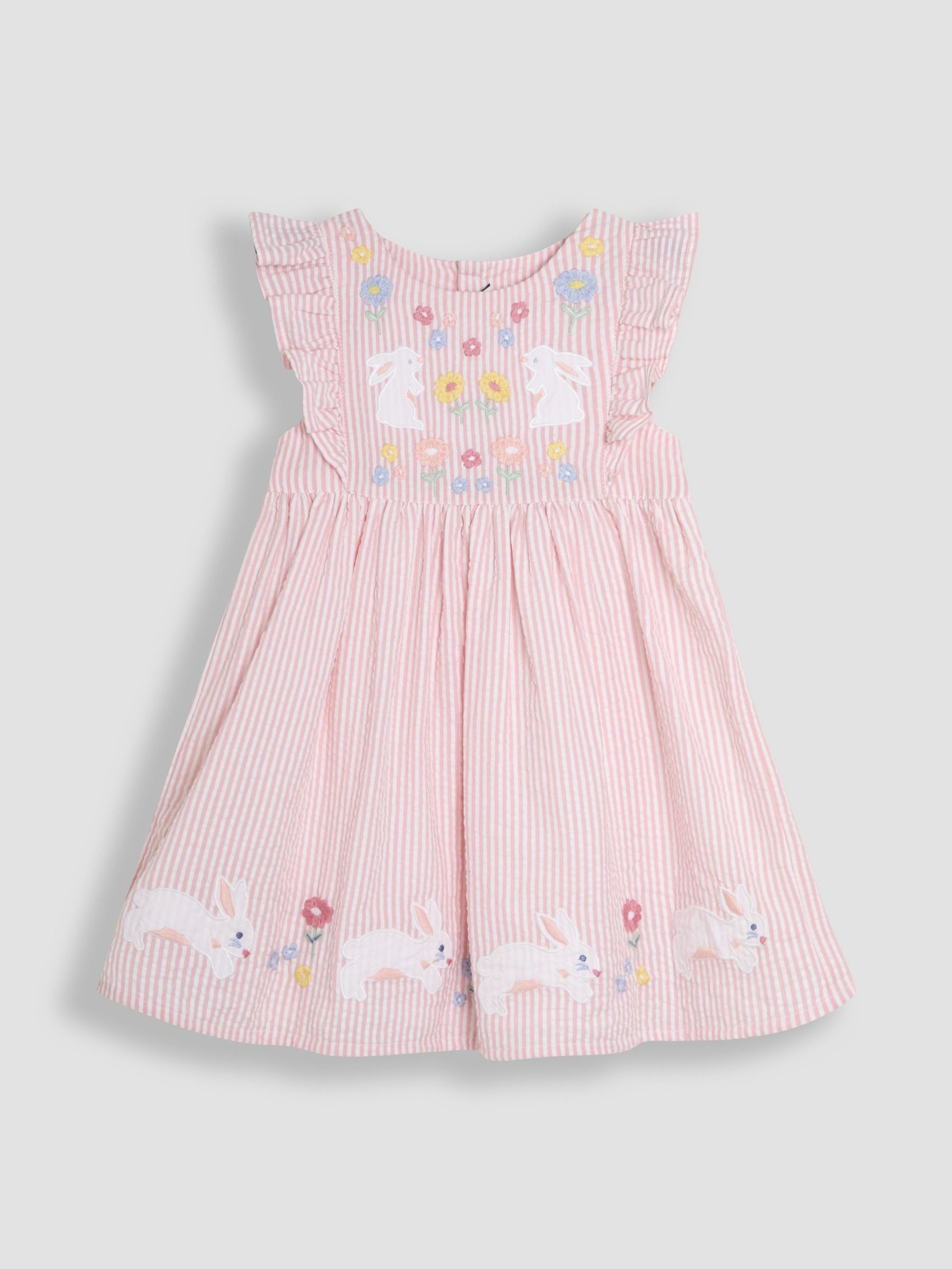 Pink Bunny Appliqué Seersucker Summer 100% Cotton Dress (AU4242) | £26 - £29
