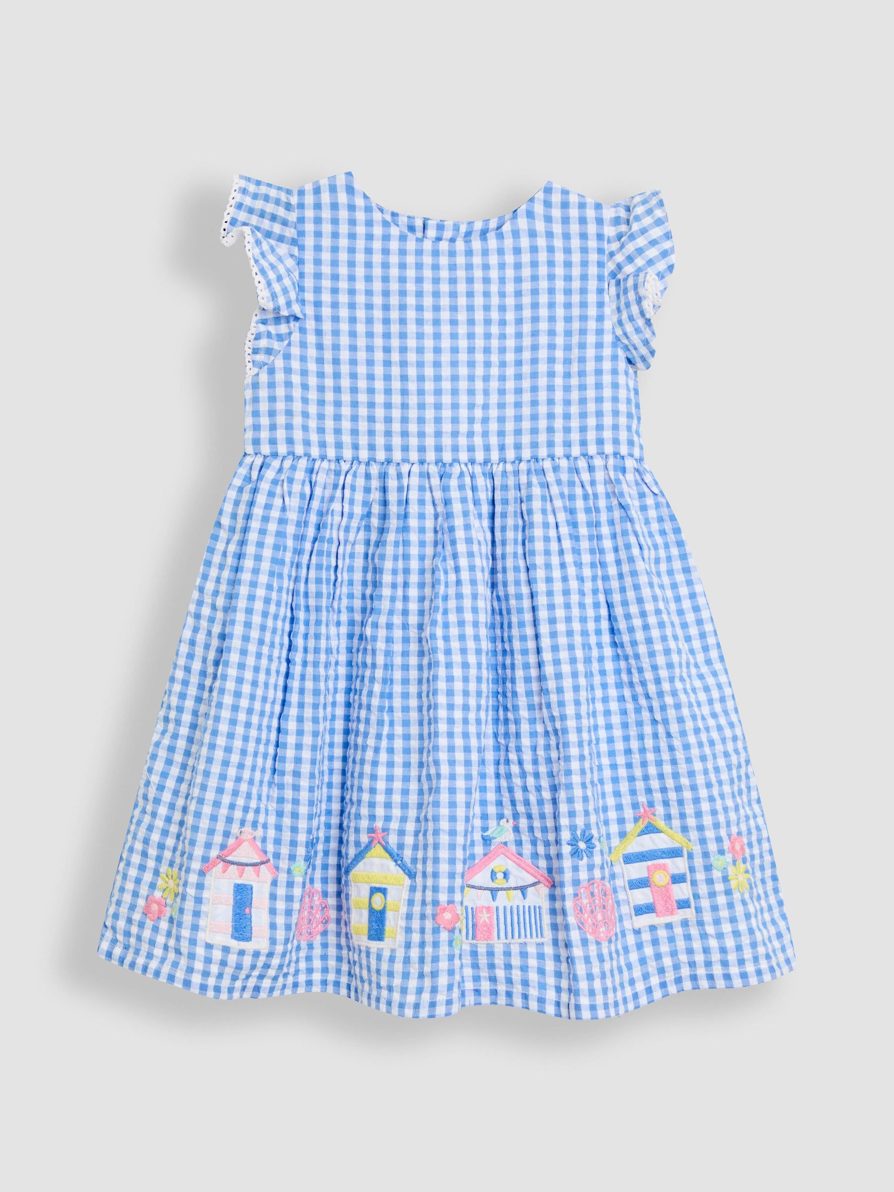 Blue Beach Huts Appliqué Gingham Summer Dress (AU4244) | £25 - £28