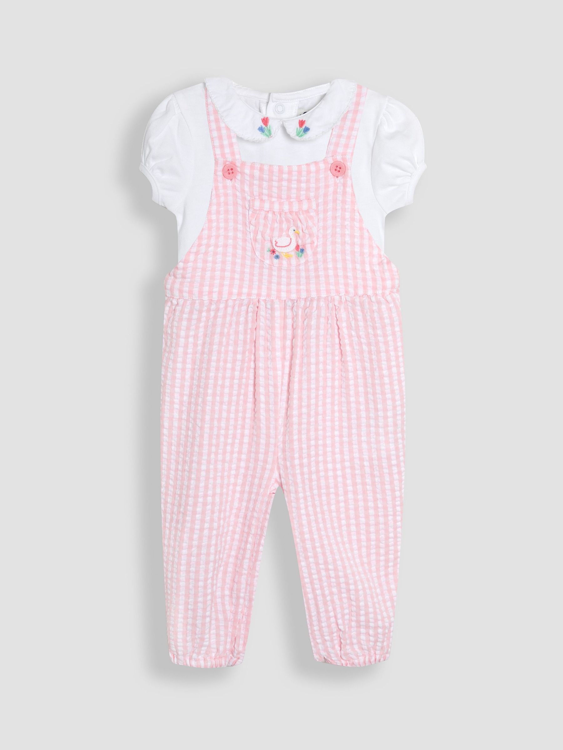 Pink Duck Embroidered Dungarees & Body Set 2 Piece (AU4578) | £30 - £32