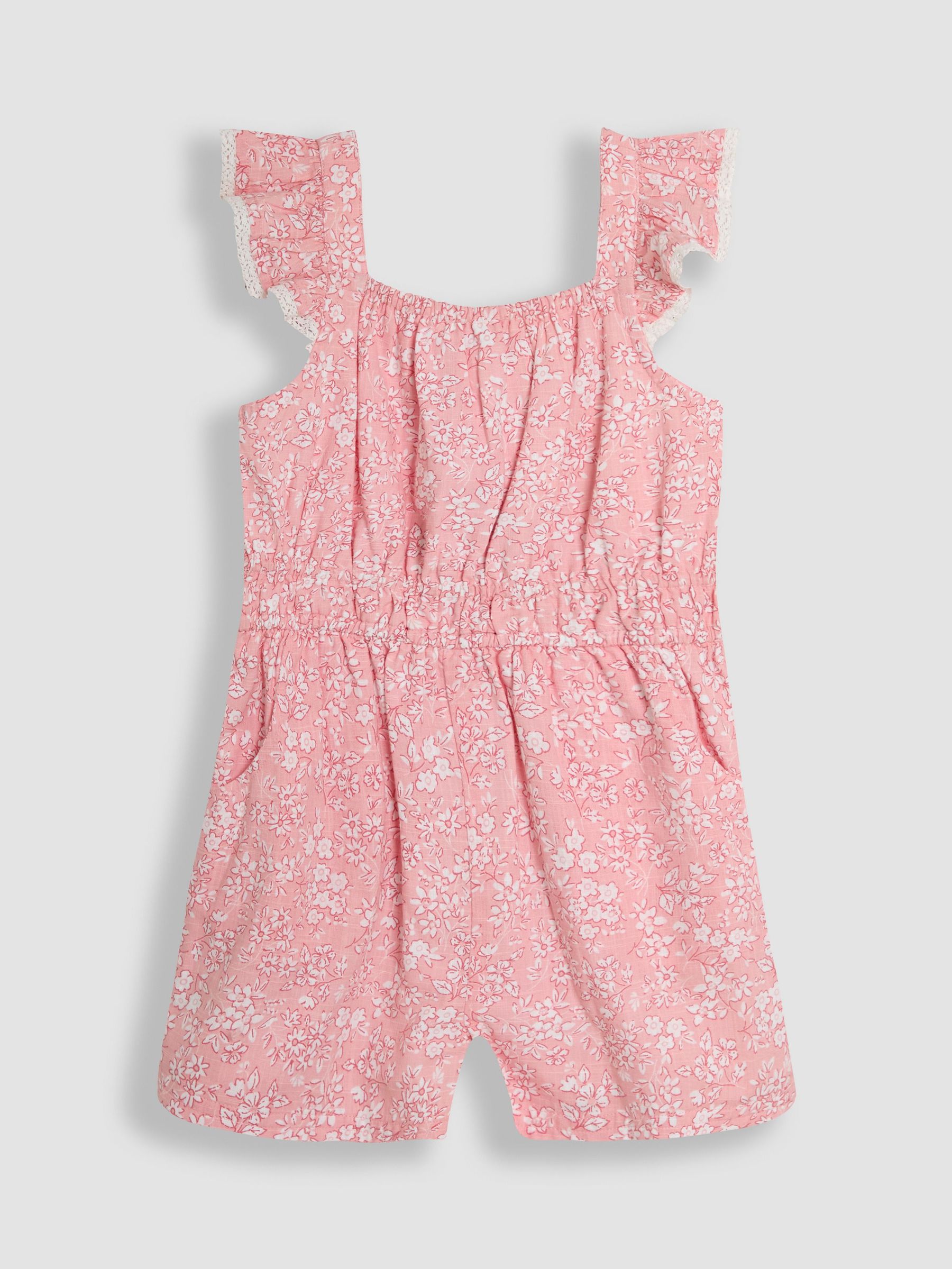 Pink Ditsy Floral Ruffle Shoulder Woven Playsuit (AU4579) | £22 - £25