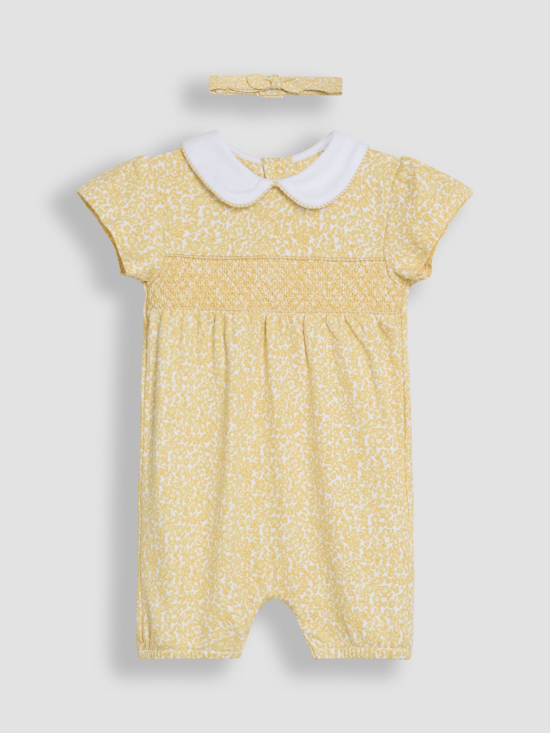 Yellow Floral Print Smocked Romper and Headband Set (AU4581) | £23 - £24