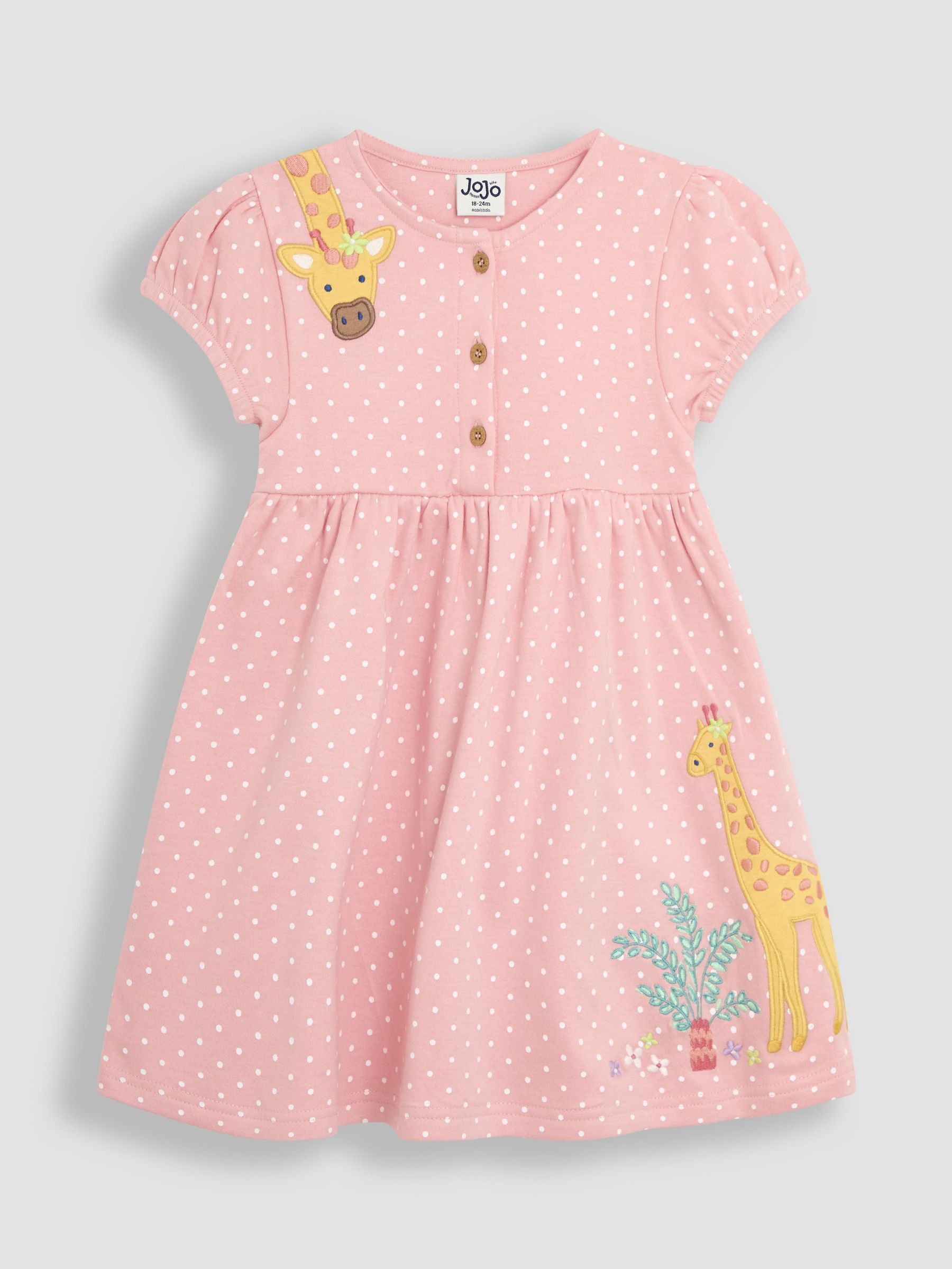 Coral Pink Giraffe Appliqué Button Front Dress (AU4591) | £22 - £25