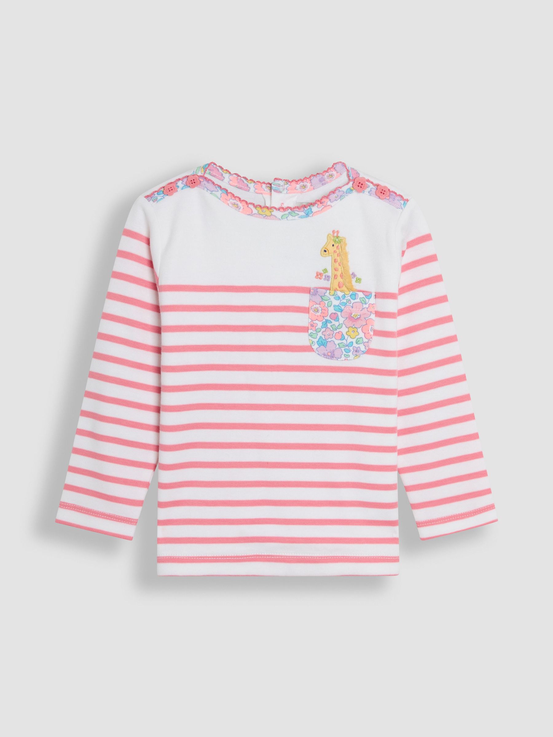 Coral Pink Giraffe Appliqué Pocket Breton Top (AU4596) | £15 - £18