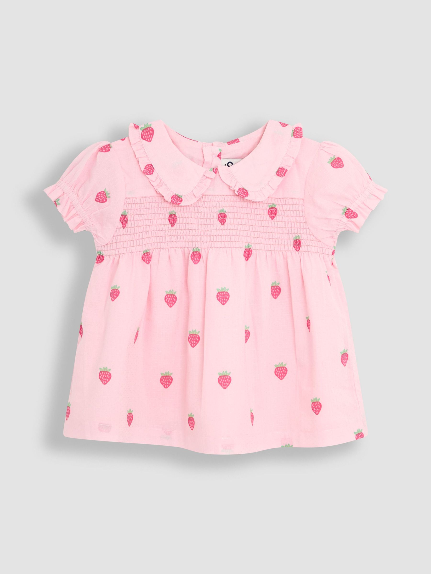 Pink Strawberry Peter Pan Collar Smocked Blouse (AU4602) | £18 - £21