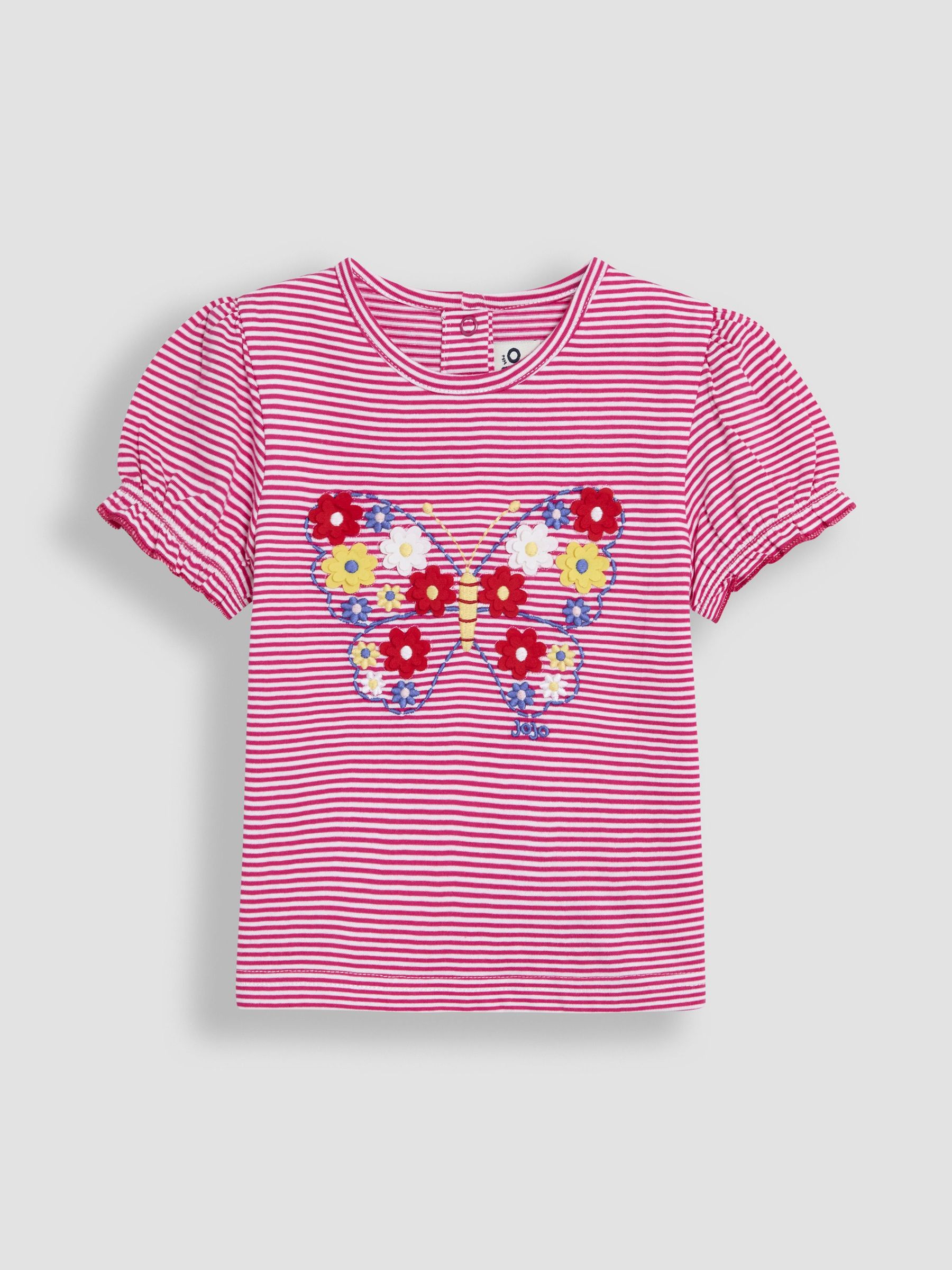 Fuchsia Pink Butterfly Applique Puff Sleeve T-Shirt (AU4607) | £16 - £19
