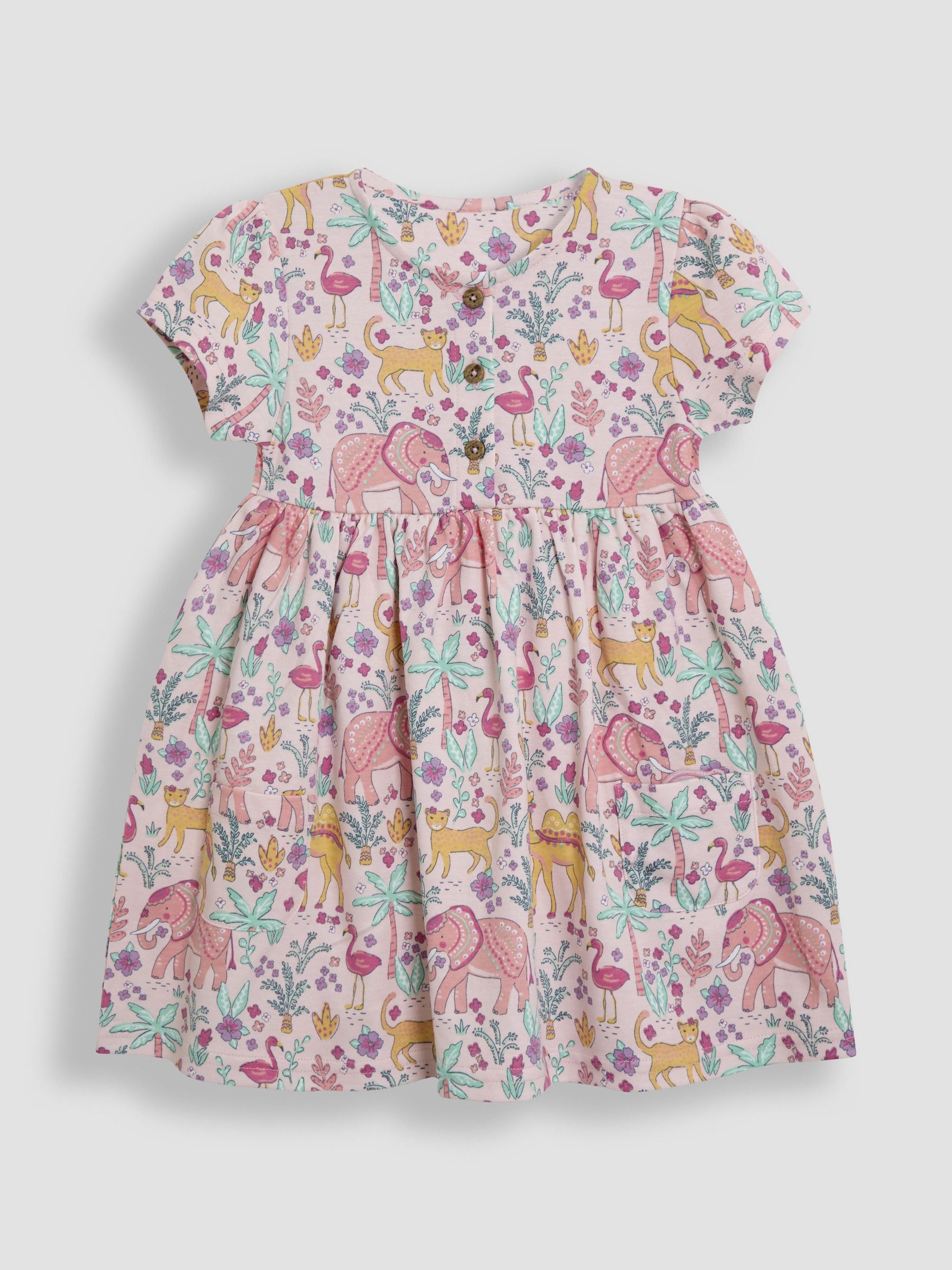 Coral Pink Safari Animals Button Front Dress (AU4608) | £22 - £25