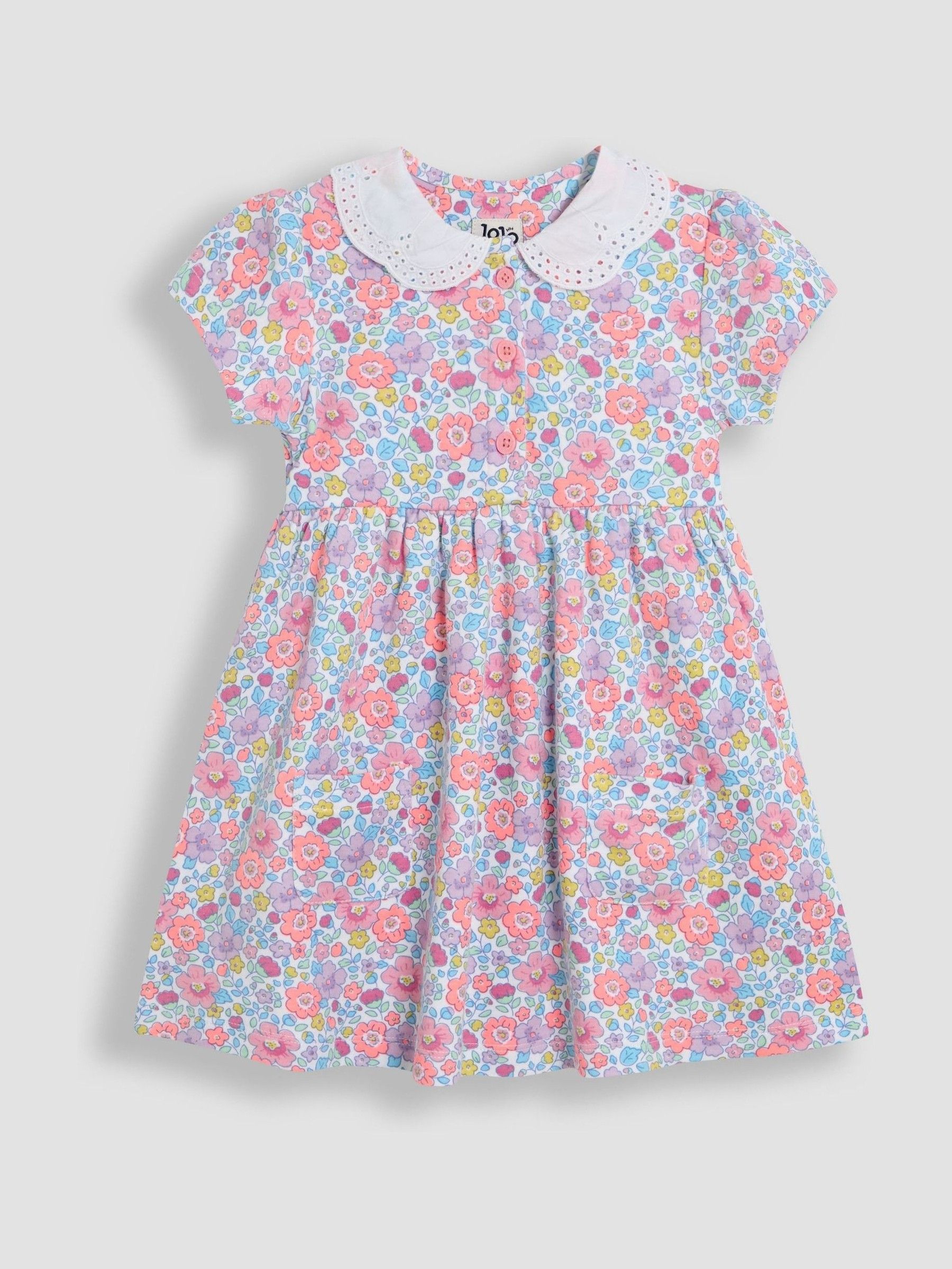 Lilac Purple Floral Print Peter Pan Collar Button Front Dress (AU4617) | £22 - £25
