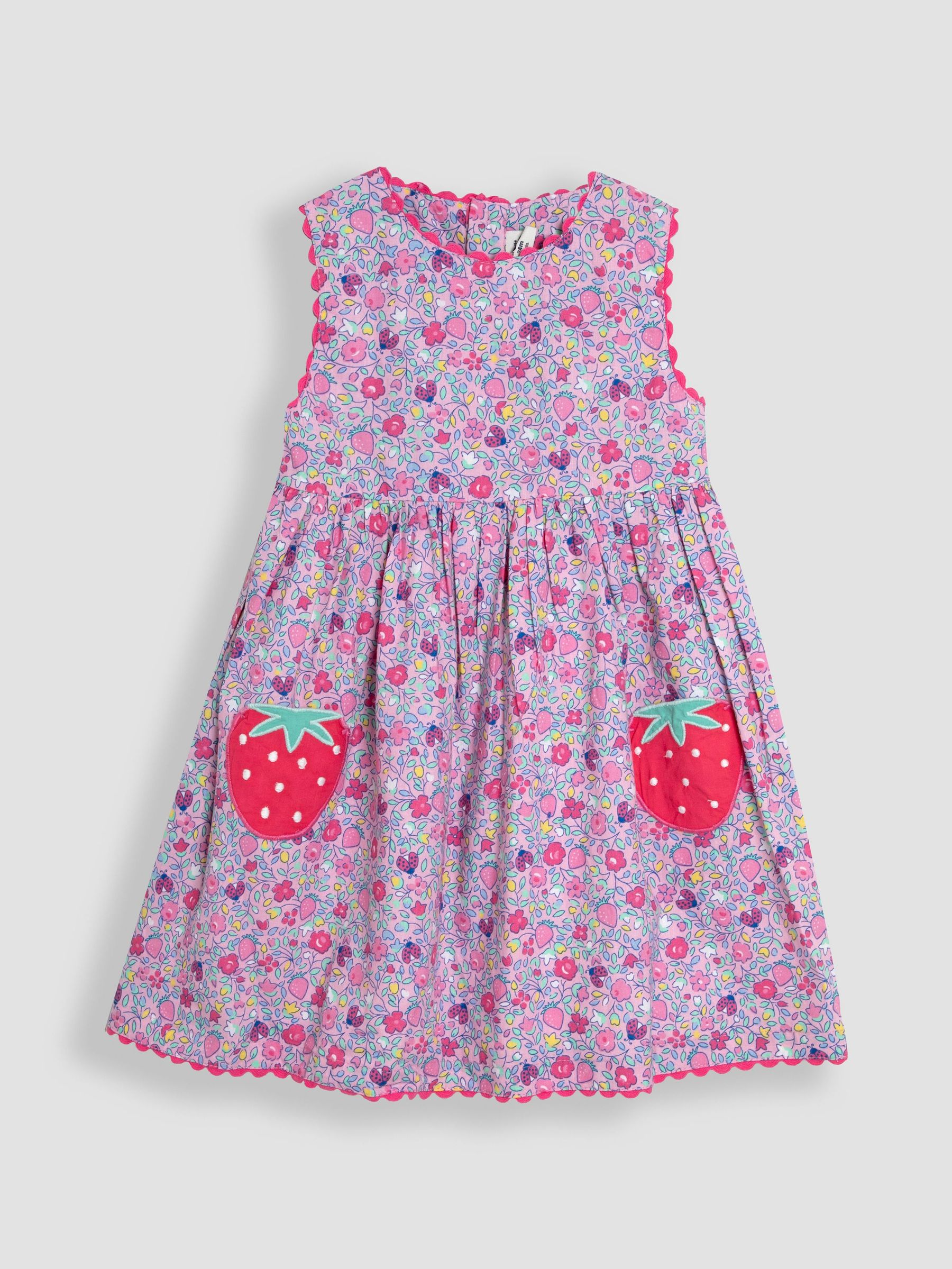 Pink Strawberry Summer Sleeveless Appliqué 100% Cotton Dress (AU4643) | £23 - £26