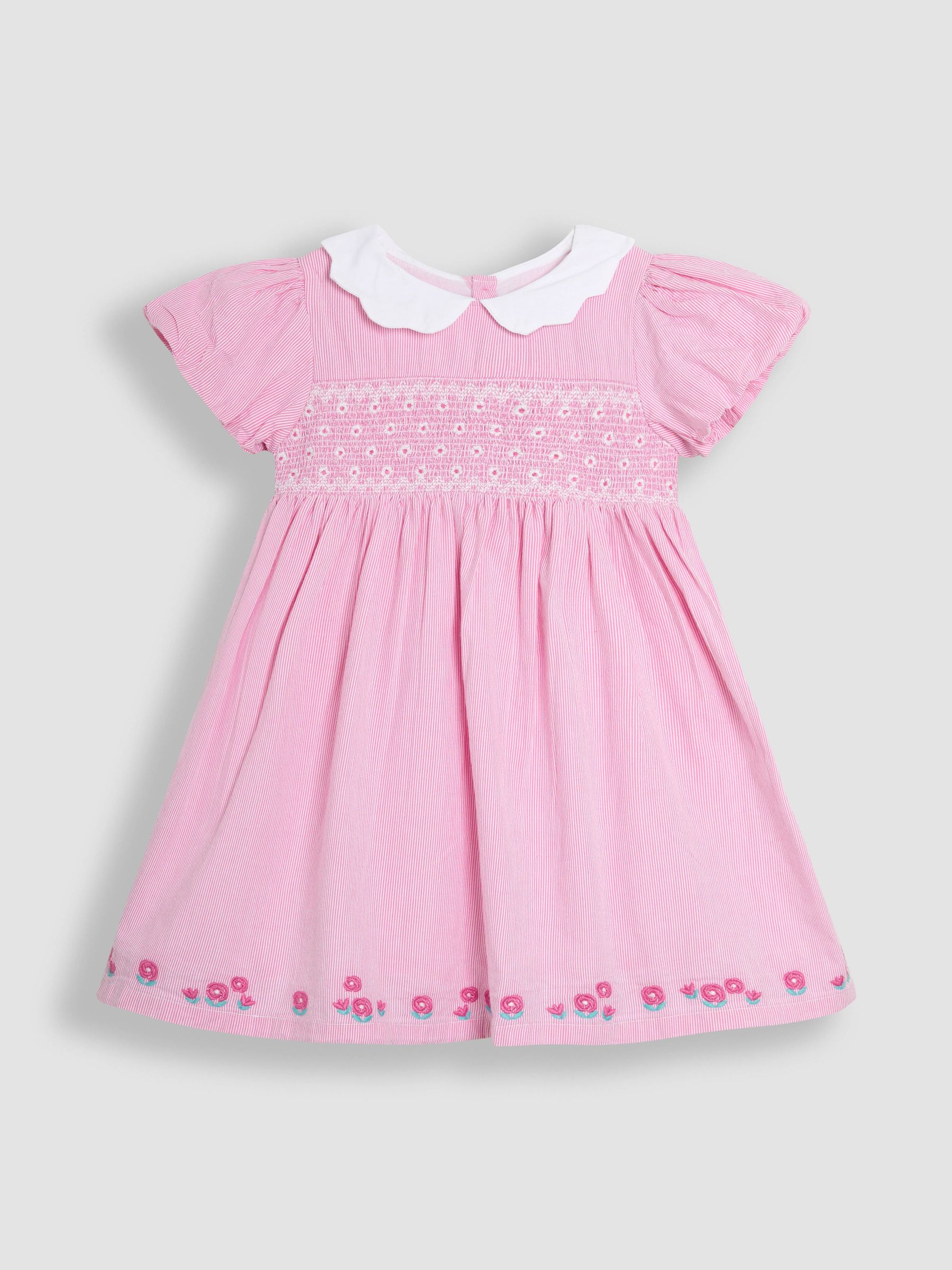 Pink Bud Floral Embroidered Smocked Party Dress (AU4645) | £38 - £44