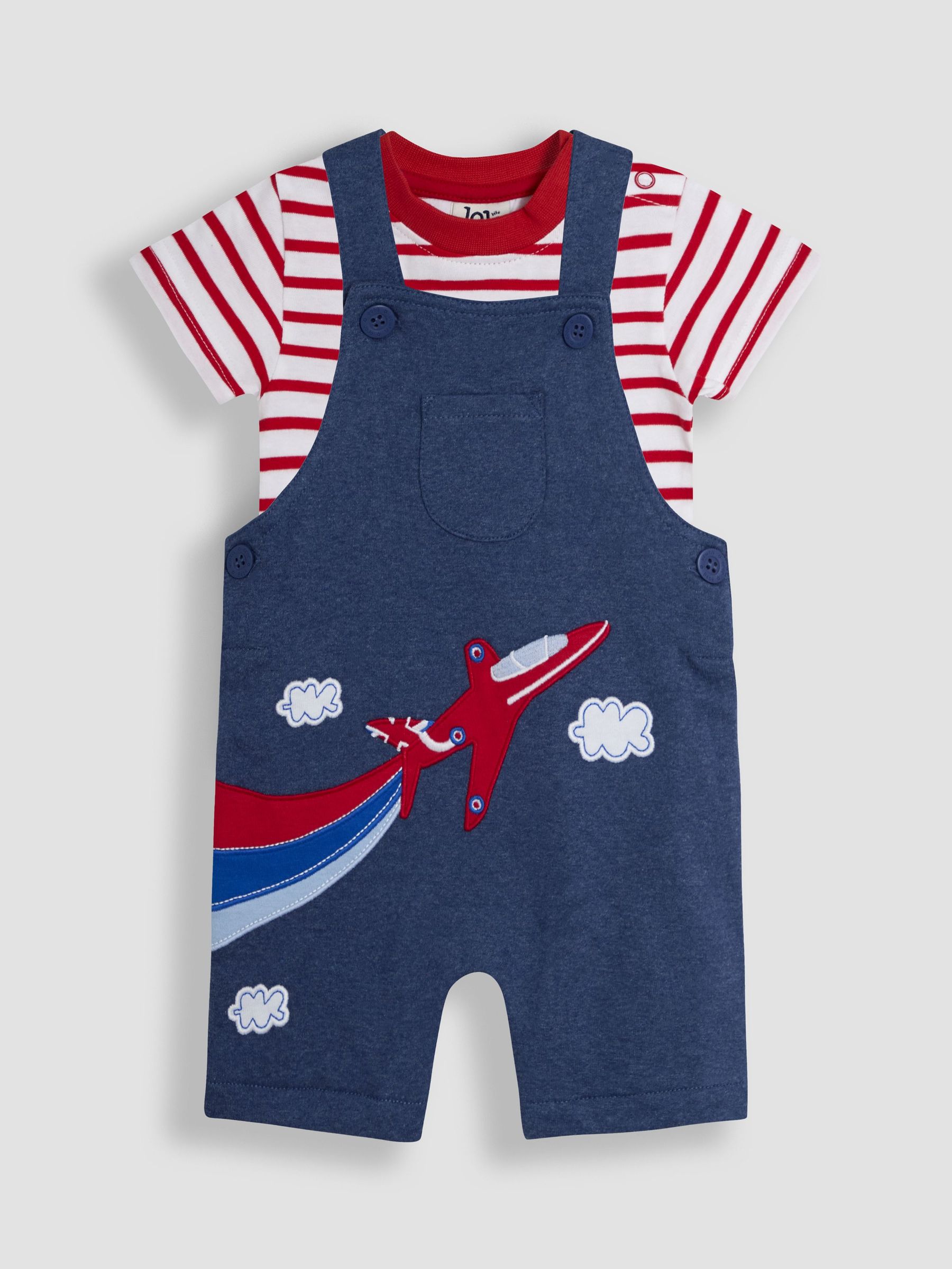Marl Blue Tractor 2-Piece Red Arrows Dungarees & T-Shirt Set (AU4658) | £29 - £30