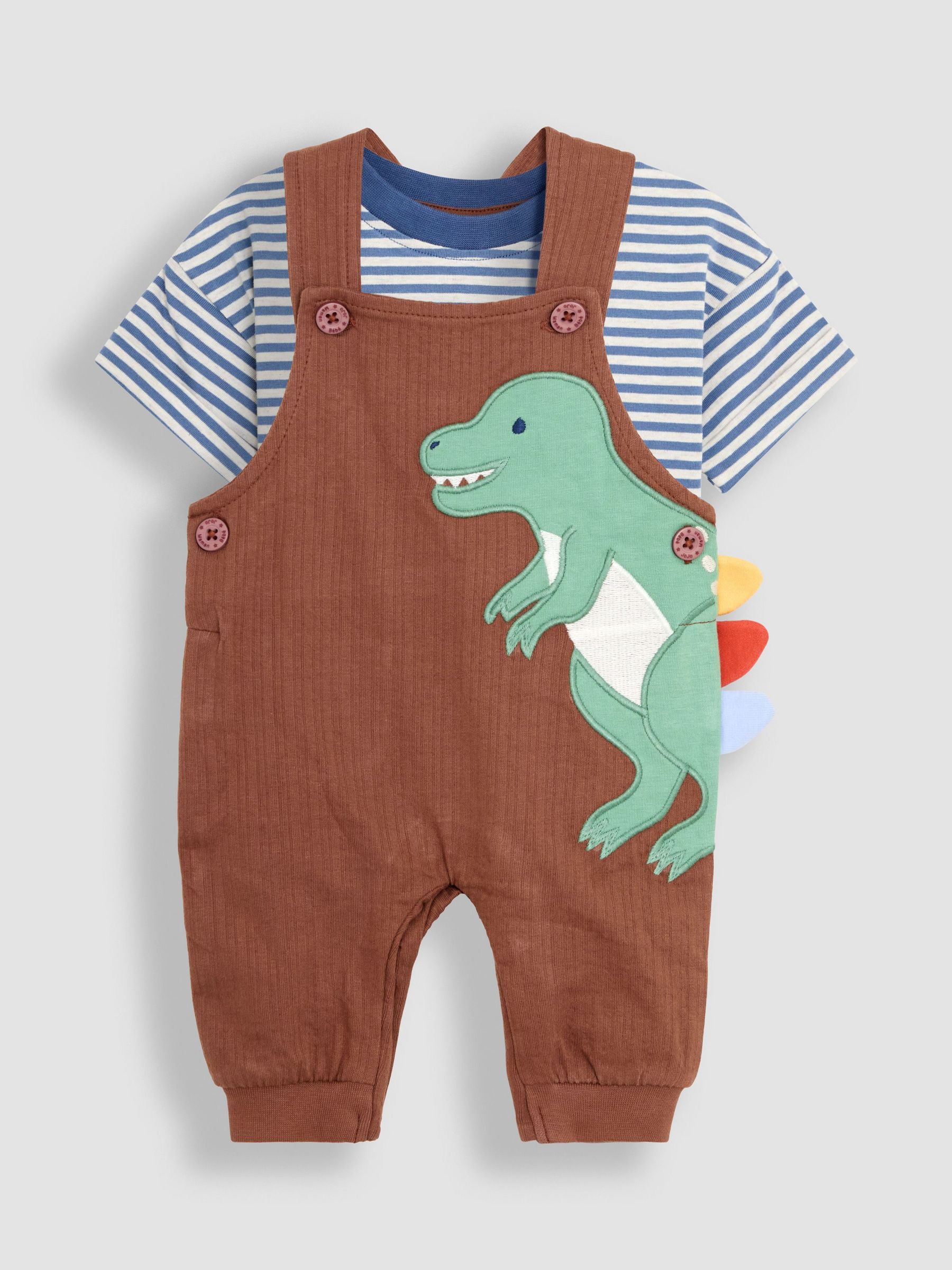 Brown TRex 2-Piece Appliqué Dungarees & T-Shirt Set (AU4664) | £28 - £29