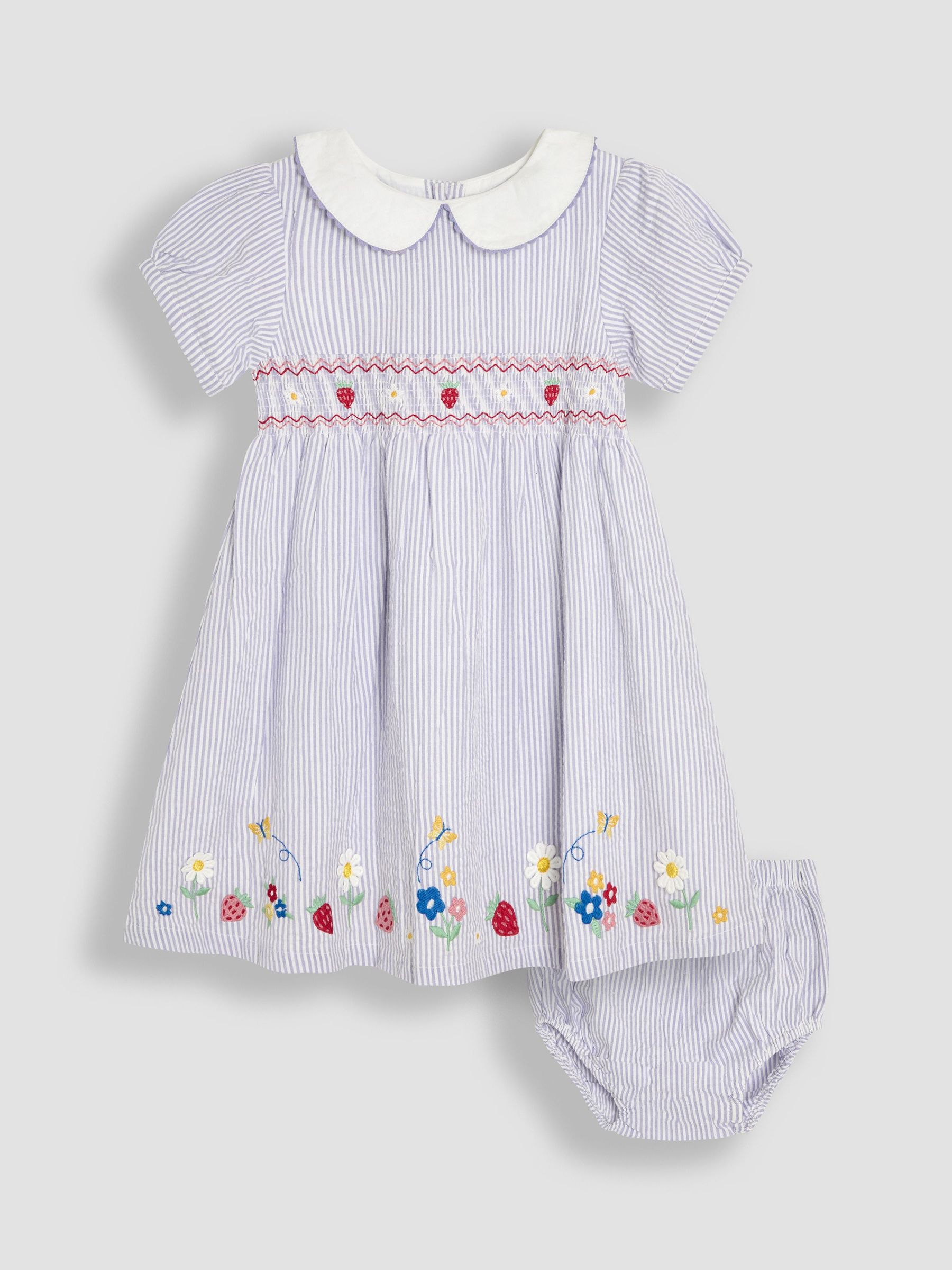 Lilac Purple Strawberry Seersucker Appliqué Smocked Dress (AU4665) | £30 - £34